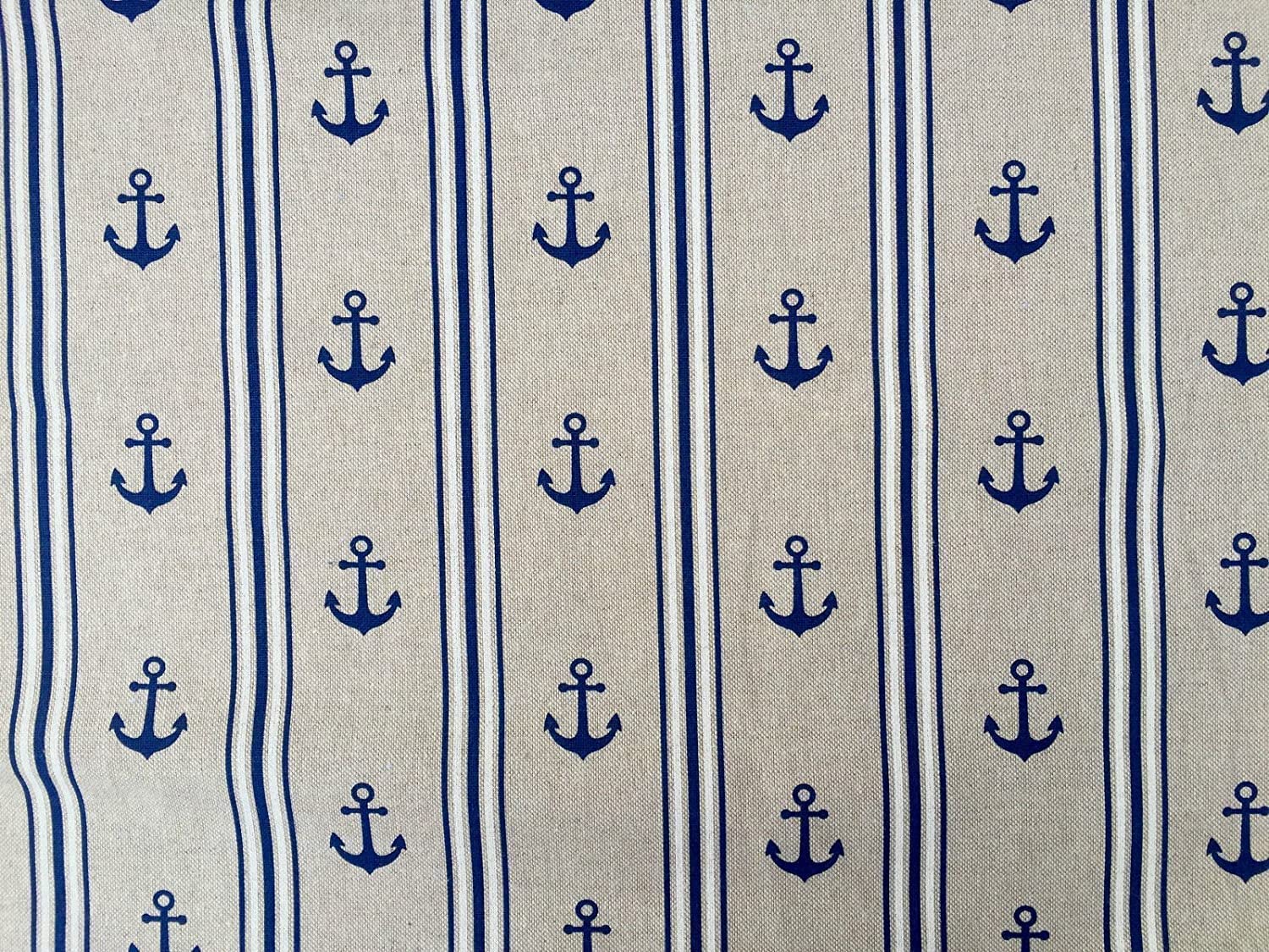 Marine Anchor Stripe Print Fabric - Curtain Upholstery Material - 140cm Wide - Navy Blue & White (1 Metre) - Image 4