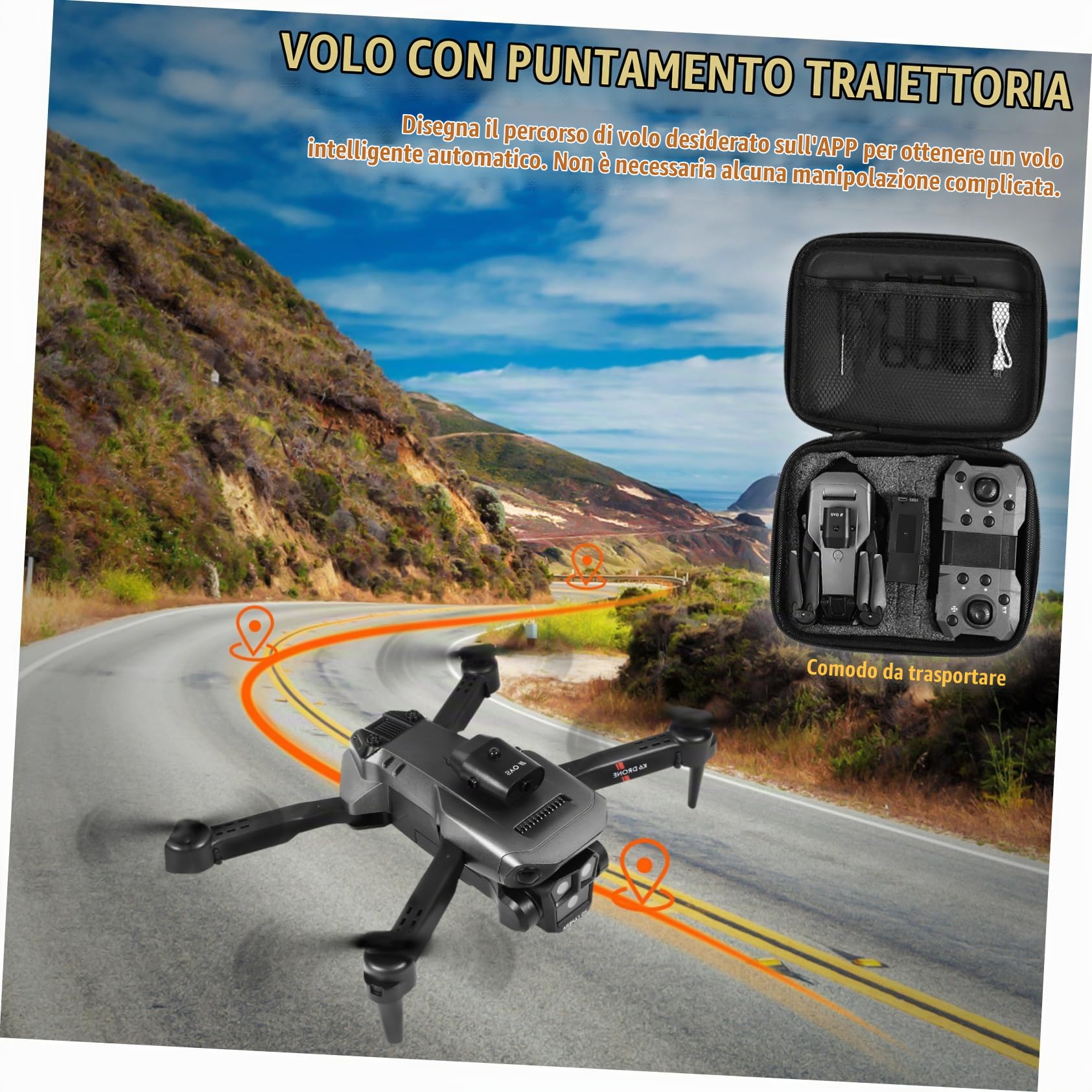 Drone Pieghevole Max con Tripla Fotocamera HD per Adulti | Lente Elettrica Regolabile 150°, Avvio One-click e Controllo a Lunga Distanza, Abs Nero, Doppia Batteria 1800mah 3.7v