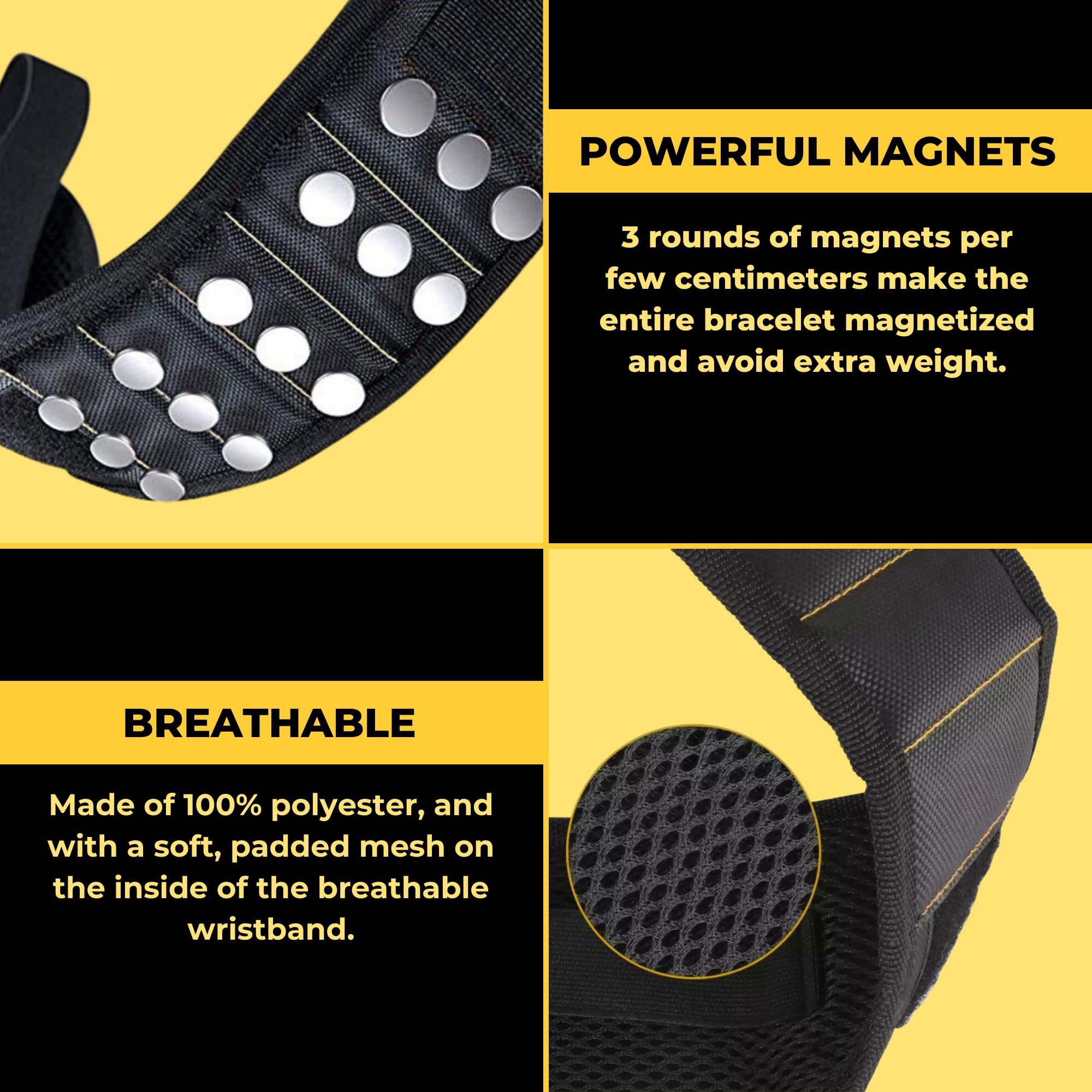 Attrezzi da Polso Magnetici, Bracciale Magnetico per Viti, Cinturino da Polso Magnetico per Chiodi, Punte da Trapano. Portautensili Magneti per Casa, Fai da te, Falegnameria, Riparazione, Meccanica