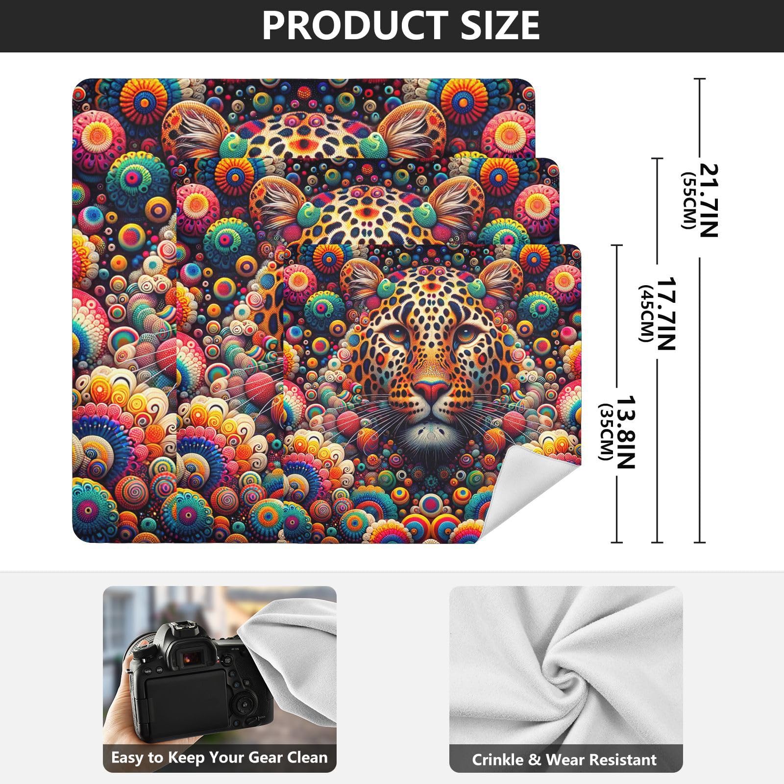 ODAWA Tie Dye Leopard Print Self-adhesive Cloth 13.8X13.8 Inch Travel Makeup Bag Organizer Magic Self-Adhesive Cloth for Camera, Lens, Laptop