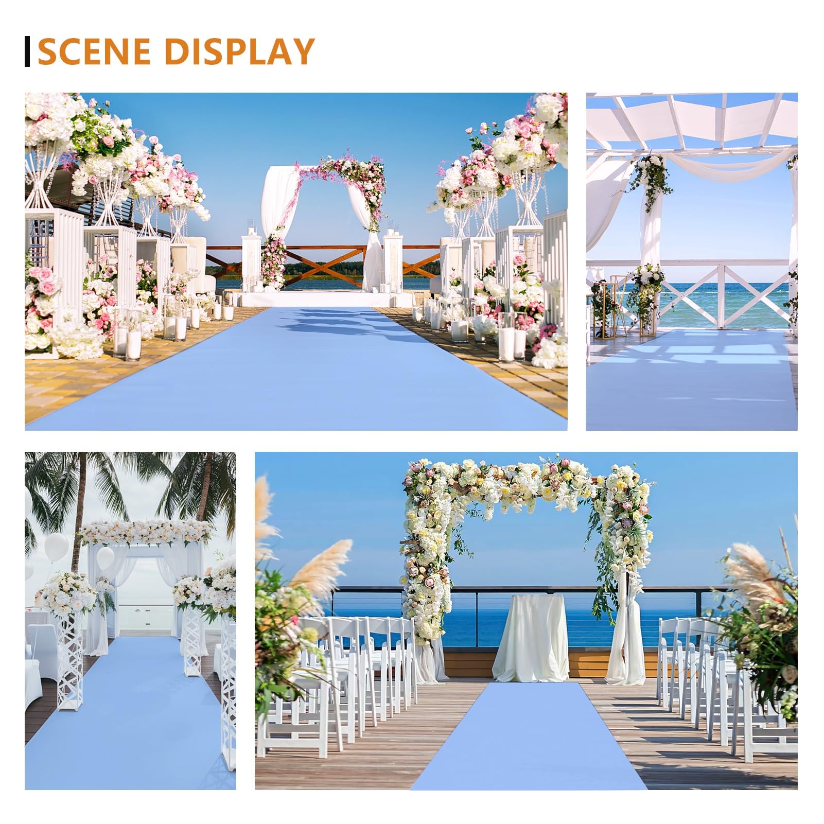 Tappeto per navata nuziale blu, cerimonia per eventi, passerella, tappeto da sposa antiscivolo in poliestere spesso 2 mm per feste di Natale, matrimoni all'aperto sulla spiaggia, 10 m 20 m tagliabile