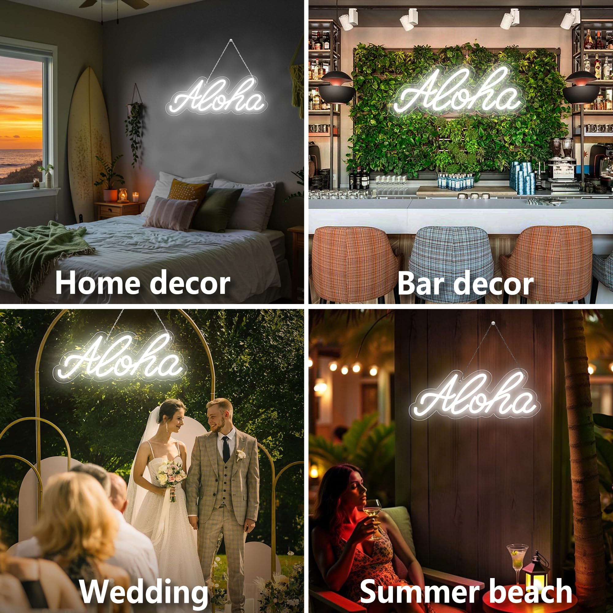 Aloha Neon Light Aloha Cold White Neon Sign for Wall Decor, 15