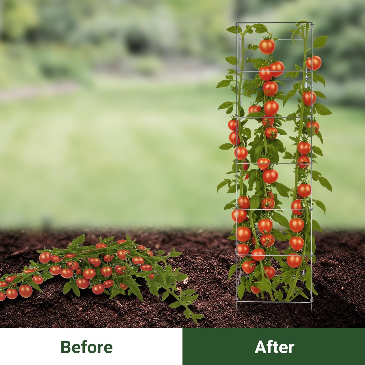 Metal Foldable Tomato Cages 13" x 56", Square Tomato Cages Plant Support for Vegetable Garden, Heavy Duty Tall Tomato Cages for Beans, Tomatos, Cucumbers - 5 Pack
