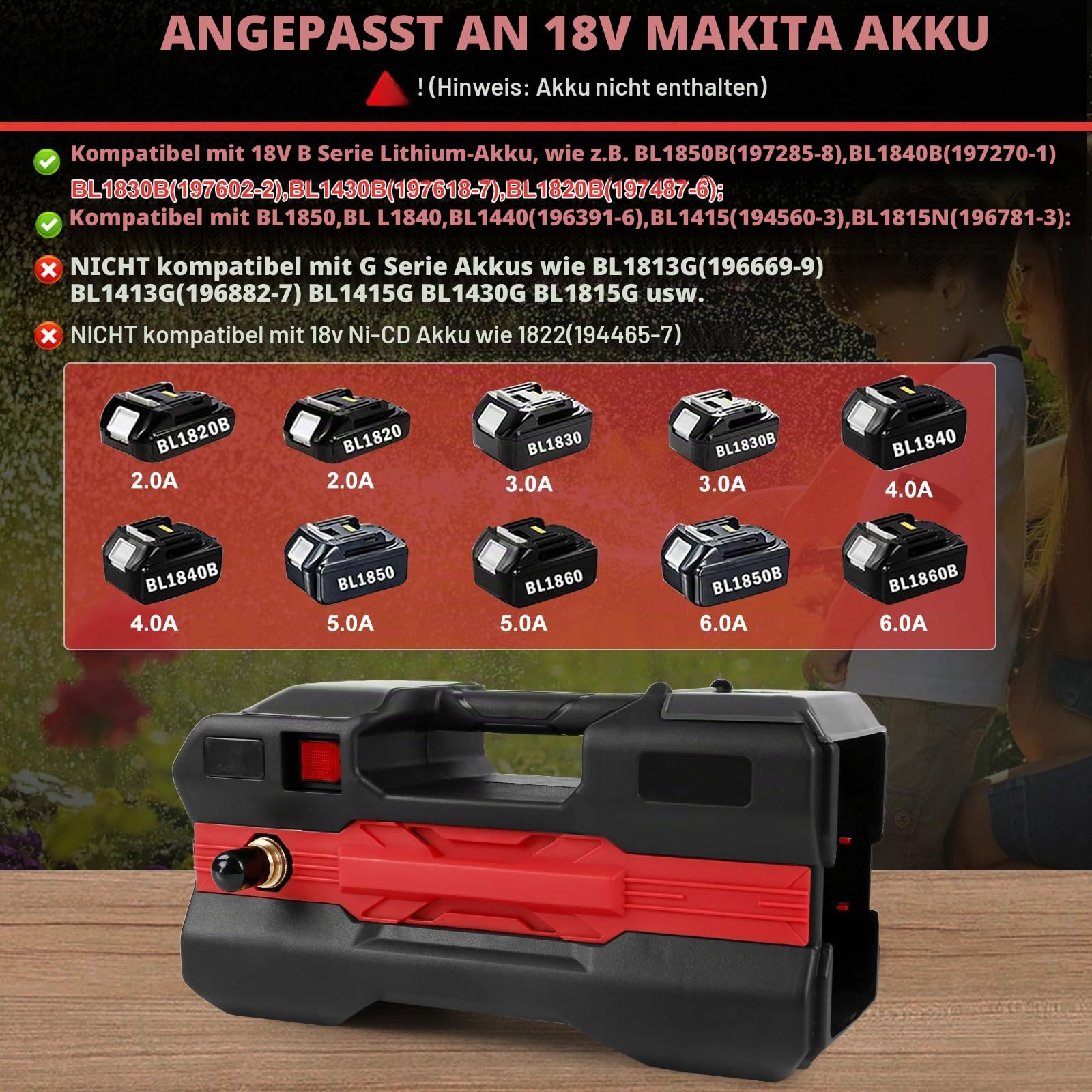 Wasserpumpe Kompatibel mit Makita 18 V Akku (keine Batterie).720L/H | Hubhöhe 3 M, Förderhöhe 30 M,,selbstansaugende Elektrische Gartenpumpe, Für Gartenpool Teich Aquarien