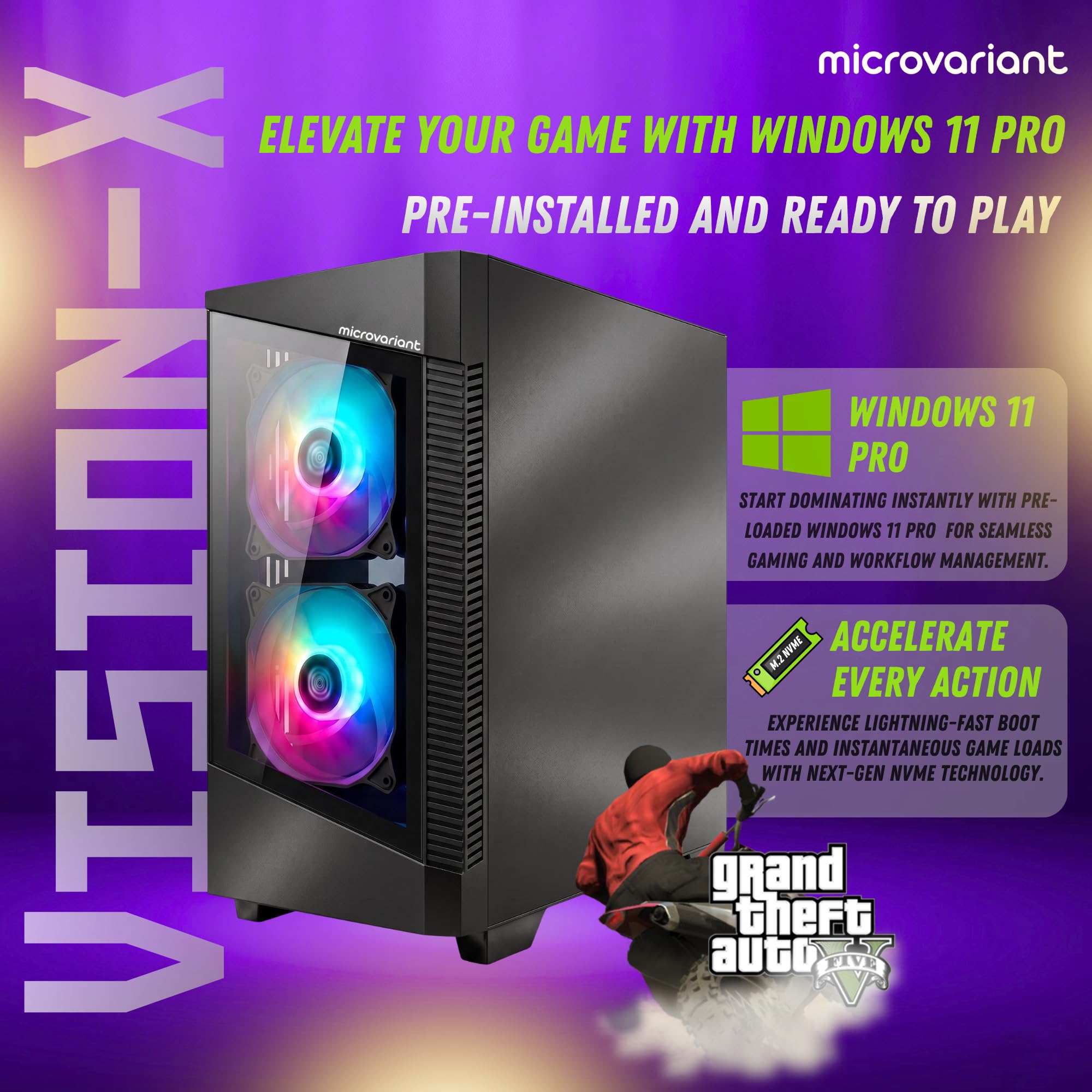 MICROVARIANT Vision-X Gaming PC | Core I7 7TH Gen Processor | GT