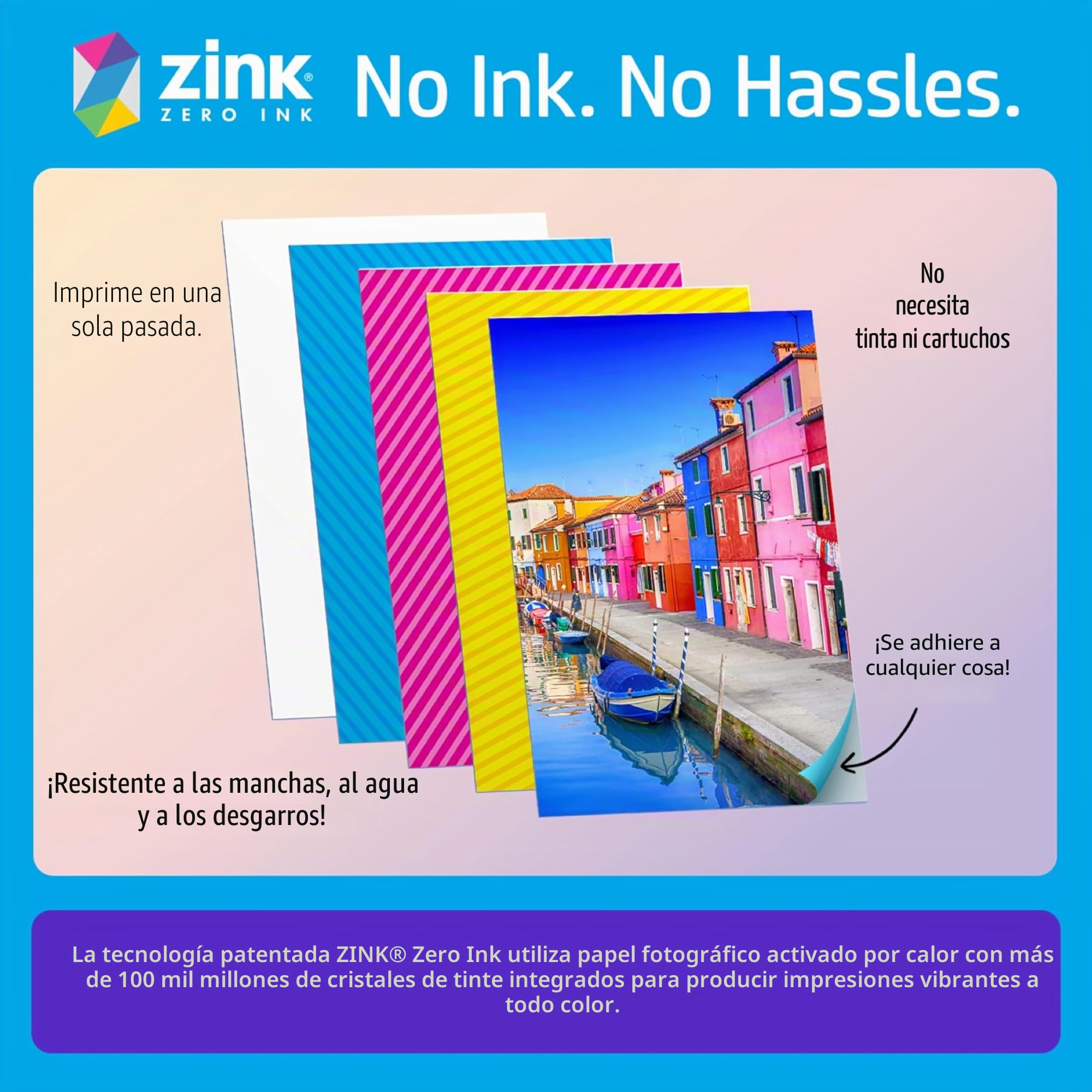 HP Sprocket Impresora fotográfica instantánea portátil de 2x3 Pulgadas (Blanco) Paquete de Papel Zink