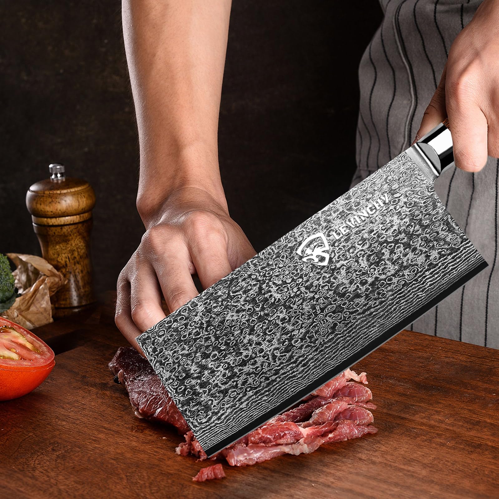 Damascus Cleaver Knife - 8 Inch, Pakkawood Handle -4