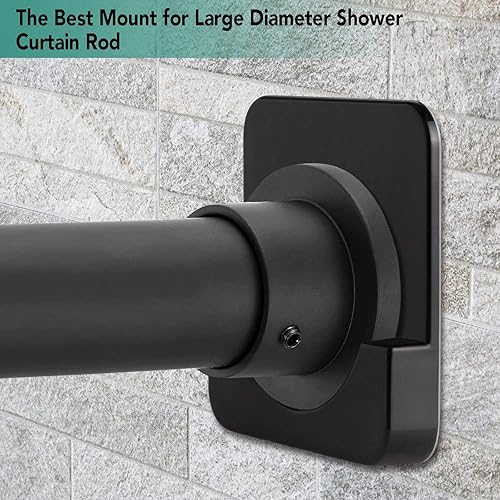 Miniatura 10 de Paquete de 4 soportes de montaje de barra de cortina de ducha negros para pared, retenedor adhesivo de tensión de barra de ducha, sin perforaciones,