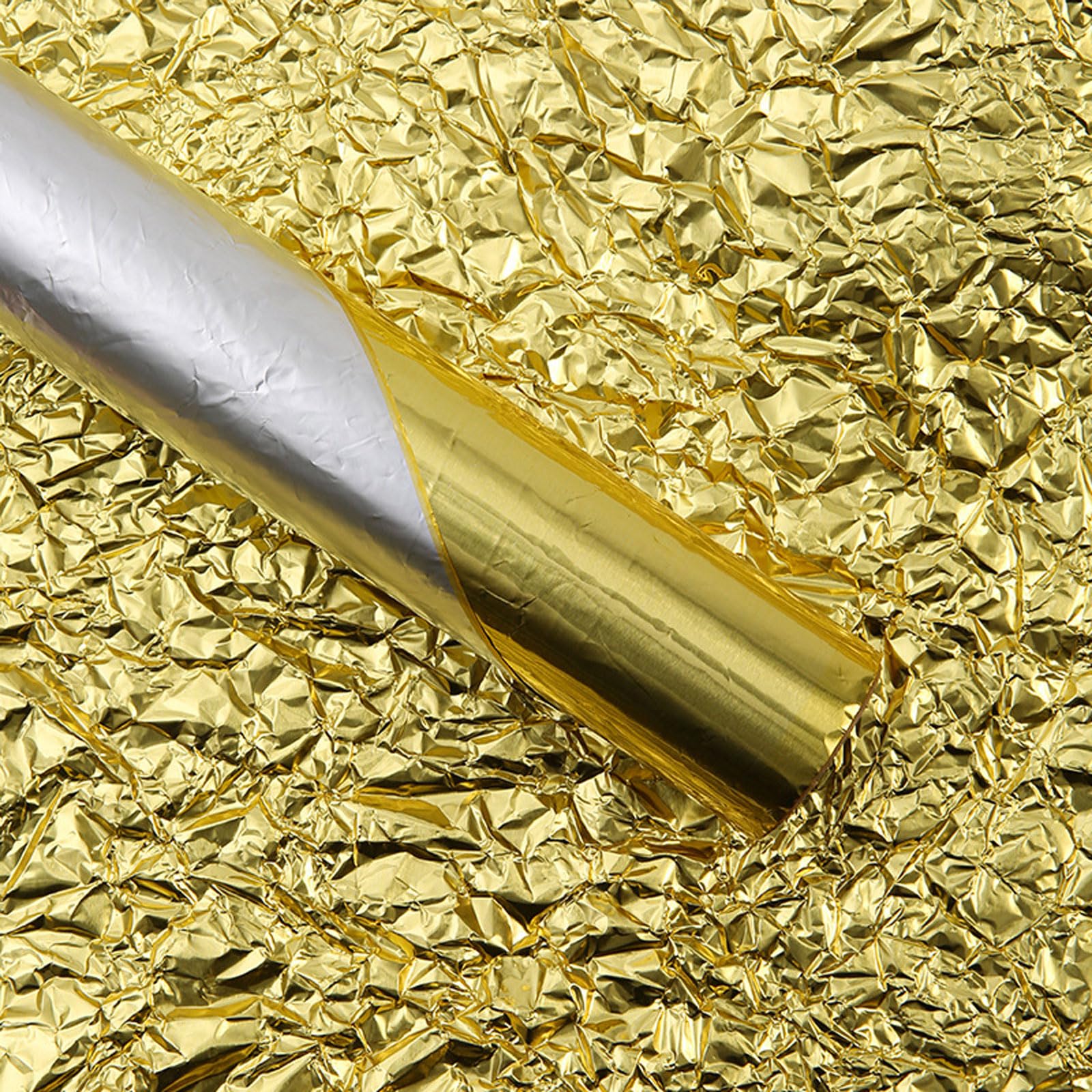 Zestaw 5 rolek metalowego papieru aluminiowego - wodoodporne liście do pakowania kwiatów i prezentów, projekty ręczne, bukiety kwiatowe, dekoracje ślubne, imprezowe i Va (kolor: złoty)