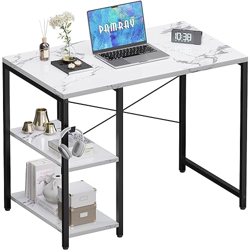 Pamray 32 Inch Small Computer Desk with Shelves, Home Office