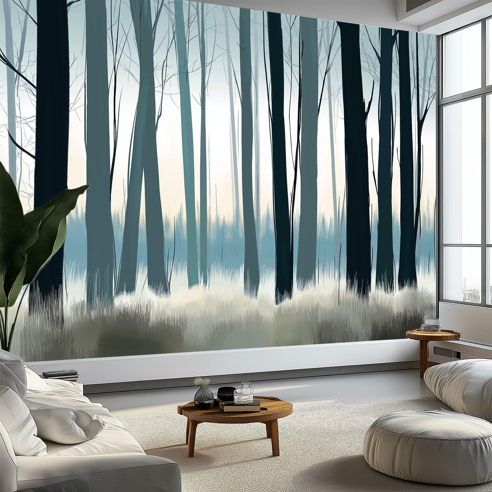 Obraz cyfrowy, tapeta z włókniny, brzozowy las, 400 x 280 cm, fototapeta do sypialni, biała fototapeta, plakat, pokrycie ścian, do pokoju dziecięcego, domu, restauracji, salonu, przedpokoju