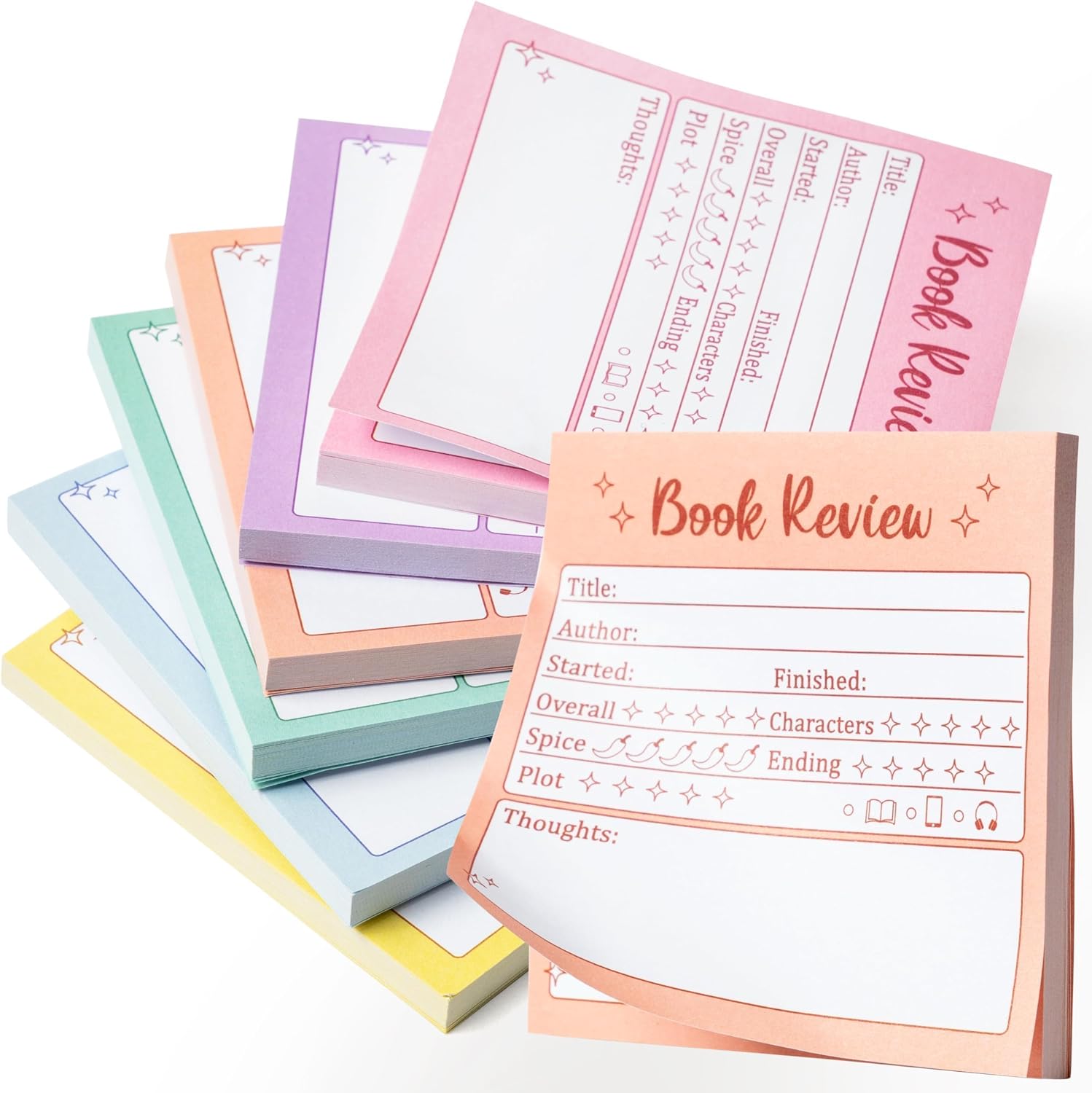 L1rabe Book Review Mini Sticky Notes - 6PCS Colorful Self-Stick Note Pads