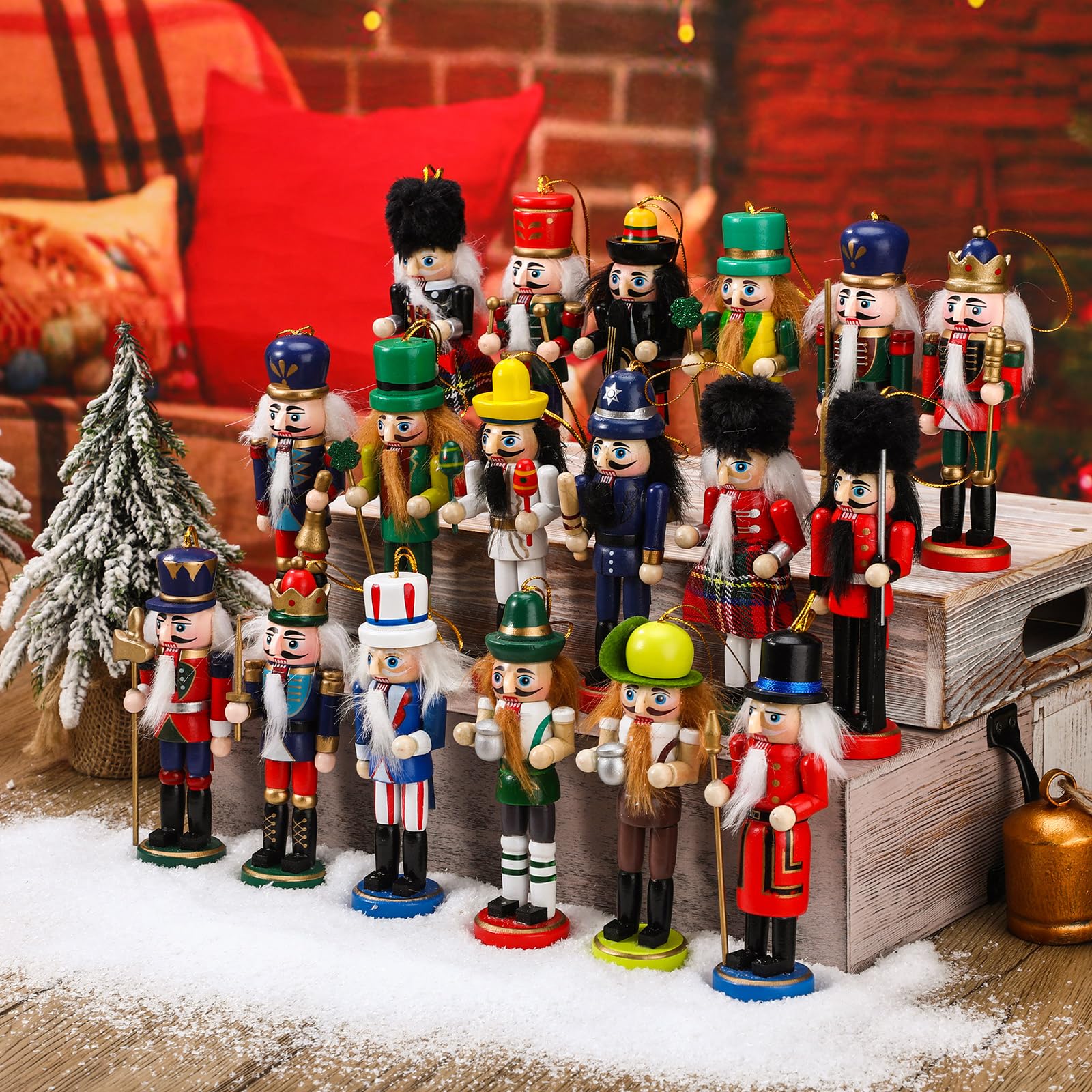Liliful Christmas Nutcracker Ornament Set 18 Pcs Nutcracker Soldier Christmas Decoration Wooden Hanging Ornaments for Xmas Tree Figure Puppet Toy Present(Elegant Style)