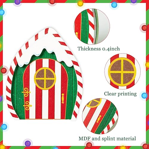 Miniatura 8 de Haooryx Kit de decoración de puertas de hadas mágicas de Navidad, accesorios de puertas de hadas en miniatura de madera, puerta mágica de elfo de