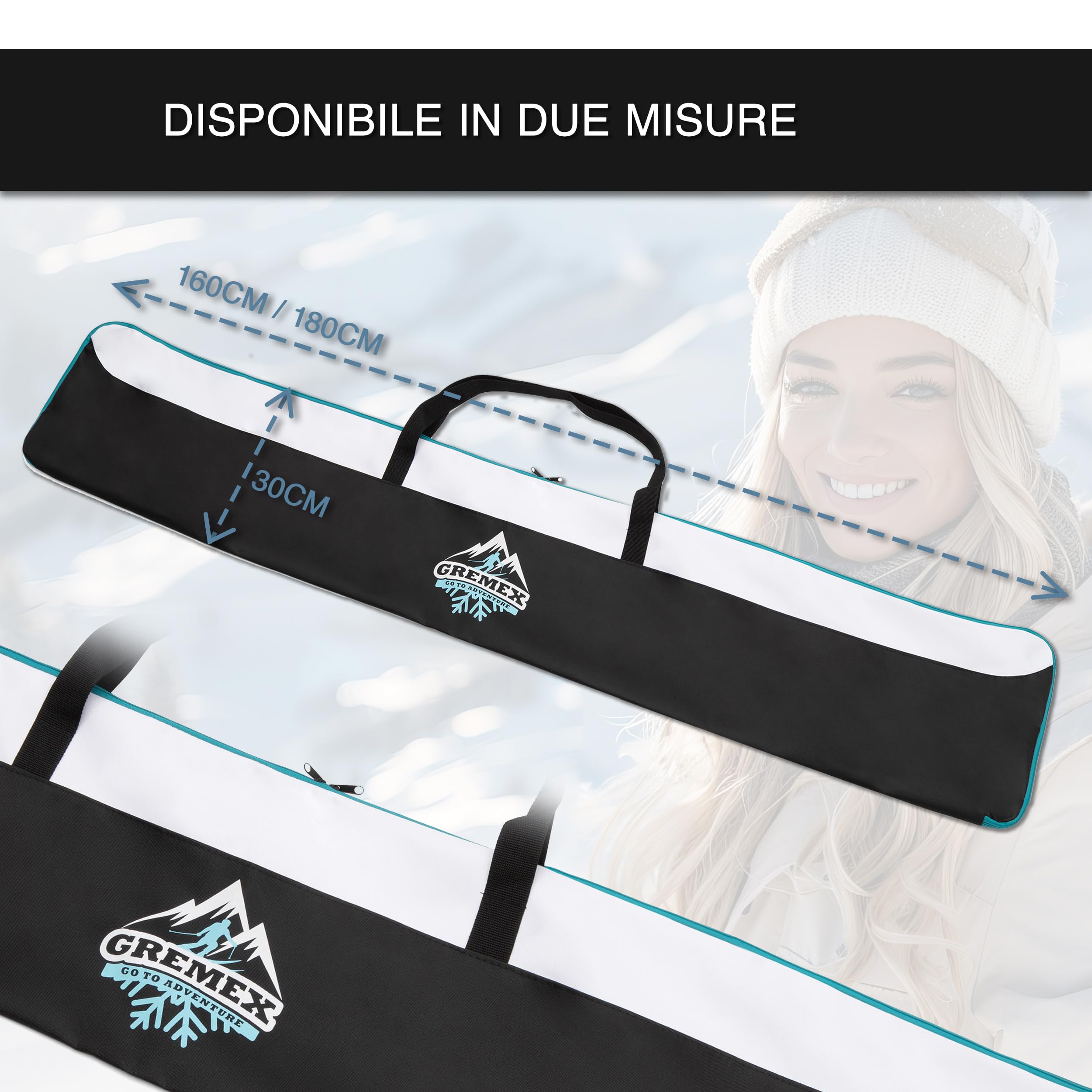 borsa da sci - Custodia per 1 paio di sci - Borsa da sci impermeabile - Borsa da sci leggera e robusta - Custodia per sci ergonomica - Borsa da sci compatta alpina