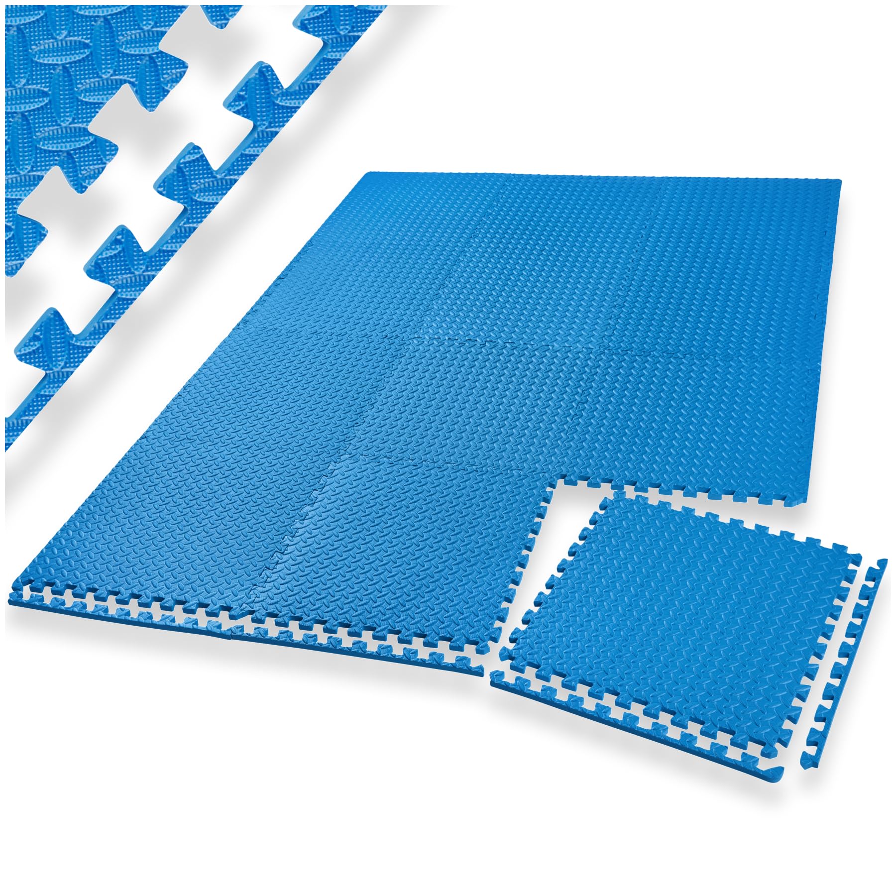 tectake® 24-Piece Gym Mat Set for Workouts & Floor Protection, Soft EVA Foam Mats, Moisture-Repellent & Sound-Absorbing Interlocking Floor Mats, Expandable Layout for Home Gym, 61 x 61 cm - Blue