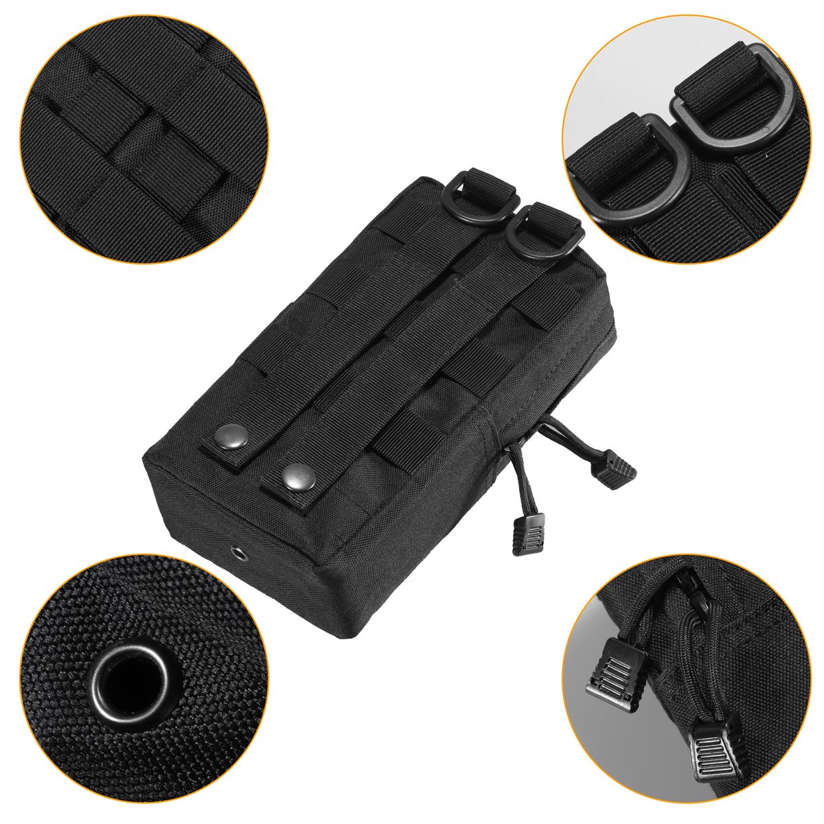 Molle Sacchetti – Tattico Compact Resistente agli schizzi d'acqua Multiuso EDC Utility Gadget Gear Appeso Borse vita Belt Fondinein Nylon, Nero