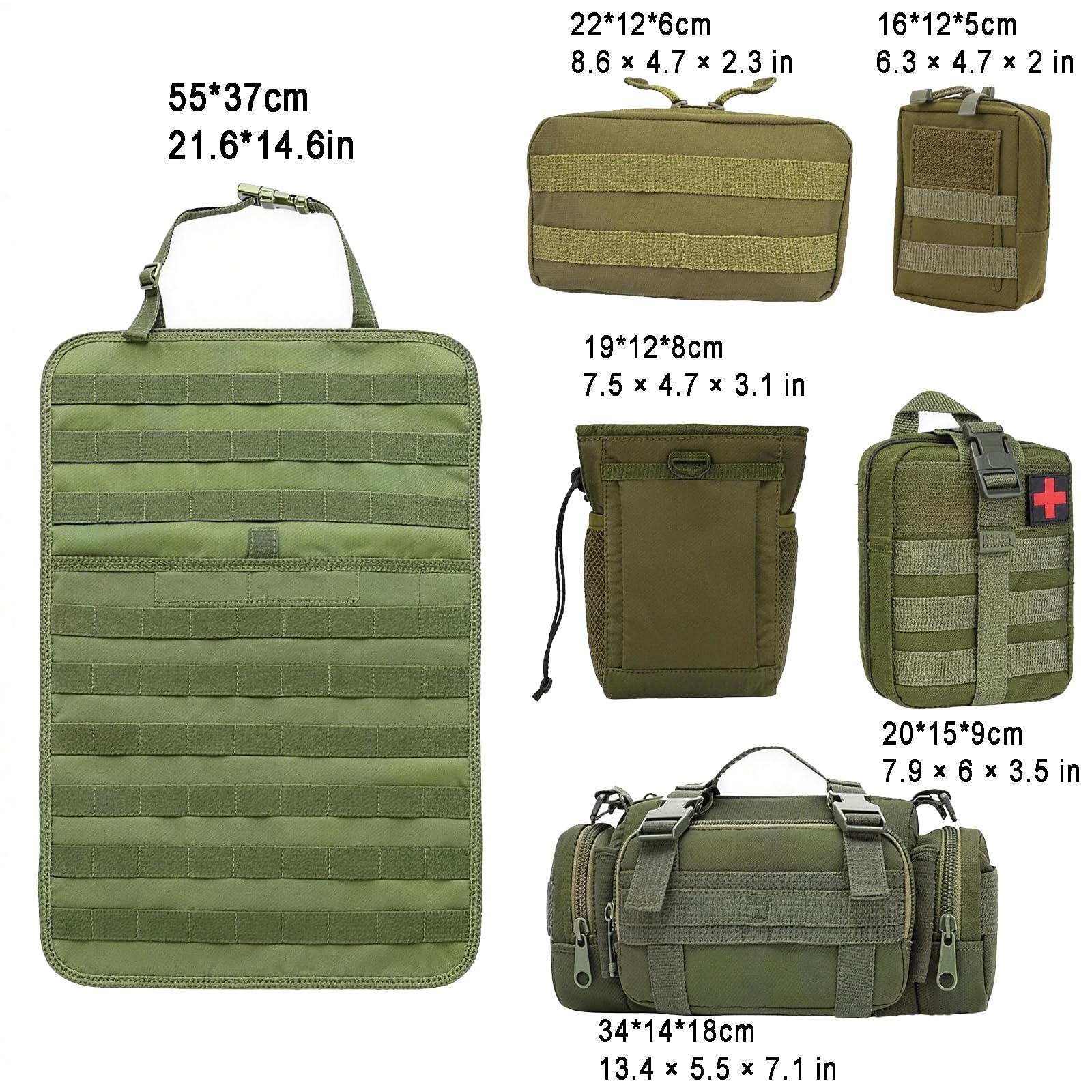 6-in-1 Tasca Tattica per Sedile Posteriore, Multifunzione per Auto | Pannello MOLLE Auto, 5 Tasche Rimovibili, Grande Organizzatore Posteriore per Tutti - Tieni in Ordine.(Black)