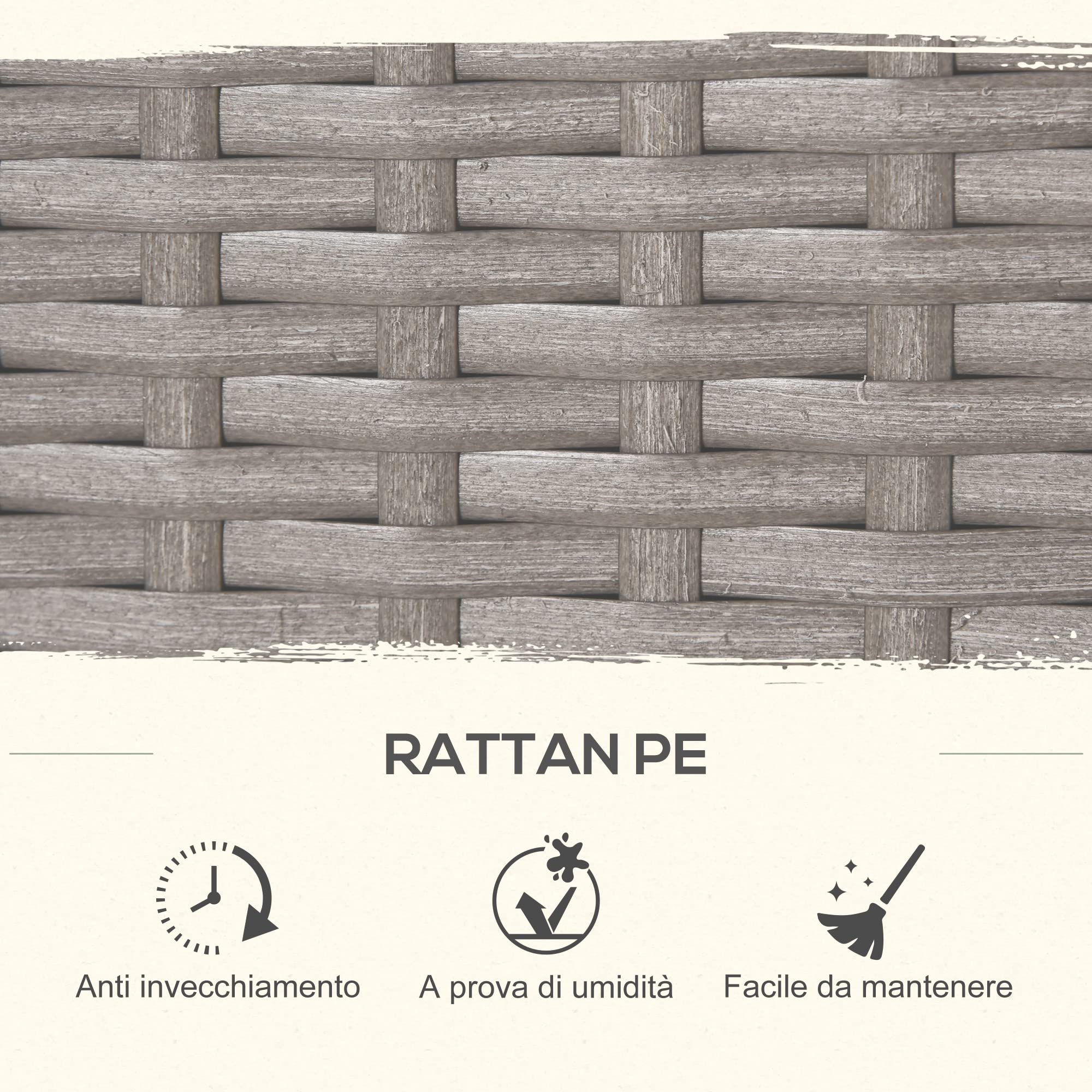 Outsunny Set Mobili da Giardino Esterno Tavolo con 4 Sedie 9pz Grigio | 4 Poggiapiedi, Rattan