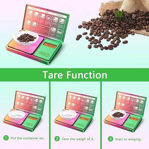 Miniatura 3 de Báscula digital de gramo de 10.58 oz × 0.00 oz, mini báscula arcoíris para alimentos y gramos, escala de gramos de joyería pequeña con chapado