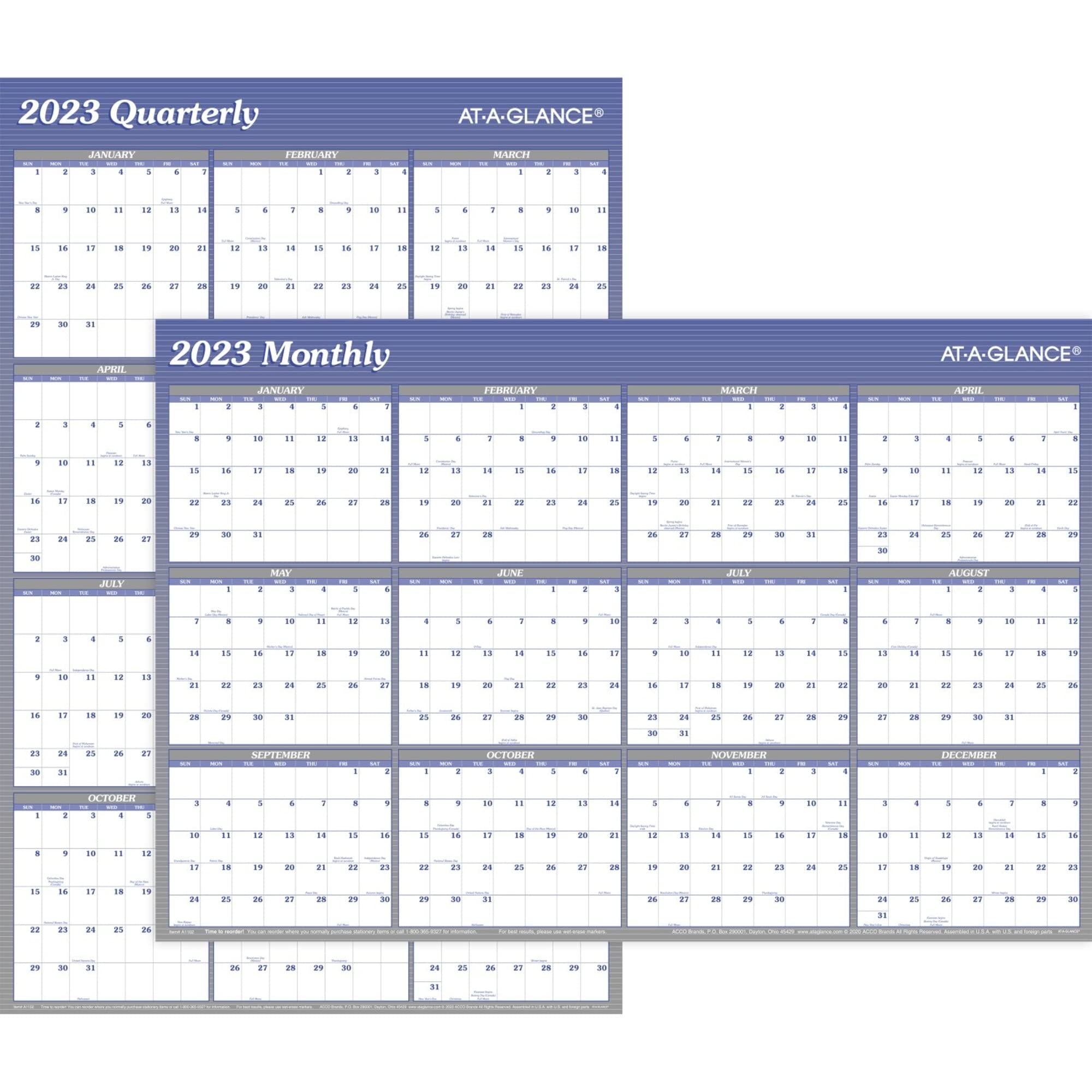 AT-A-GLANCE 2023 radierbarer Kalender, trocken abwischbarer Wandplaner, 91,4 x 61 cm, groß, vertikal/horizontal, wendbar, blau (A1102)