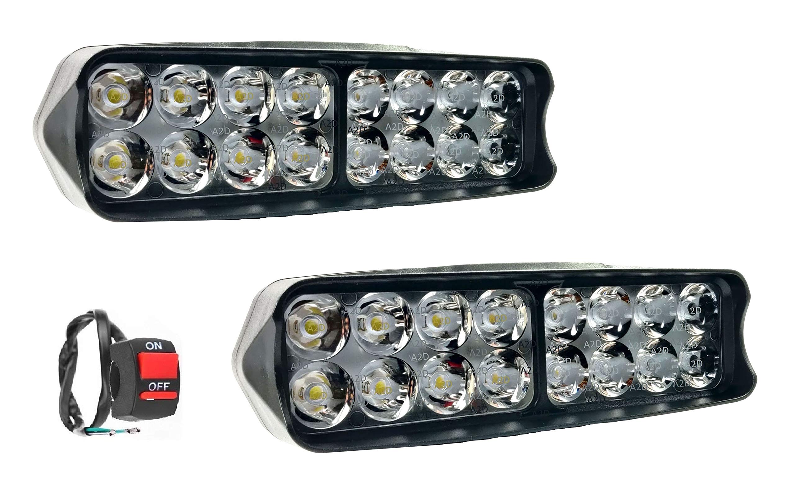 A2D 5001 Combo of 16-Led Bar Cree Aux Fog Lamp Light White Set of 2 with Handle Switch for Bike of Royal Enfield Bullet Electra
