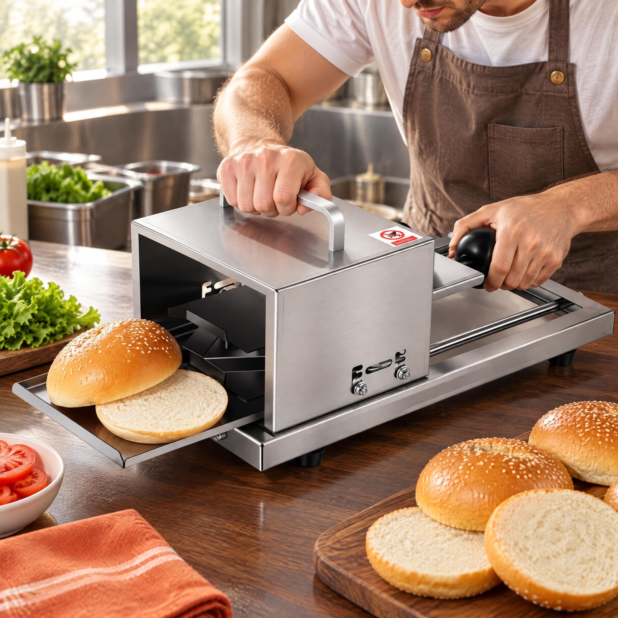 Cortador de pan y bagel comercial, cortador de hamburguesas y manual