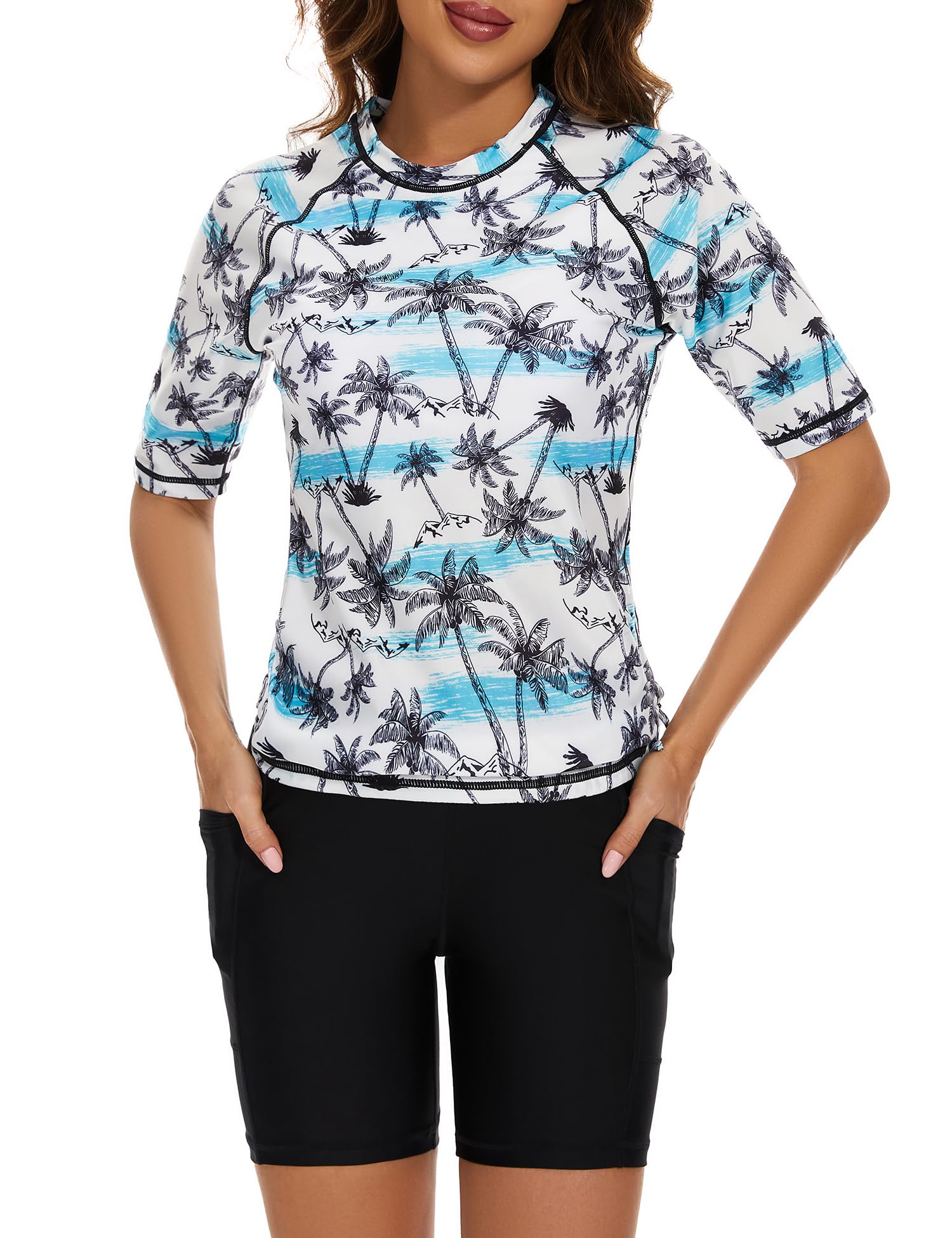 Tournesol Women's Two Piece Rash Guard Short Sleeve UPF 50+ Swim Shirts