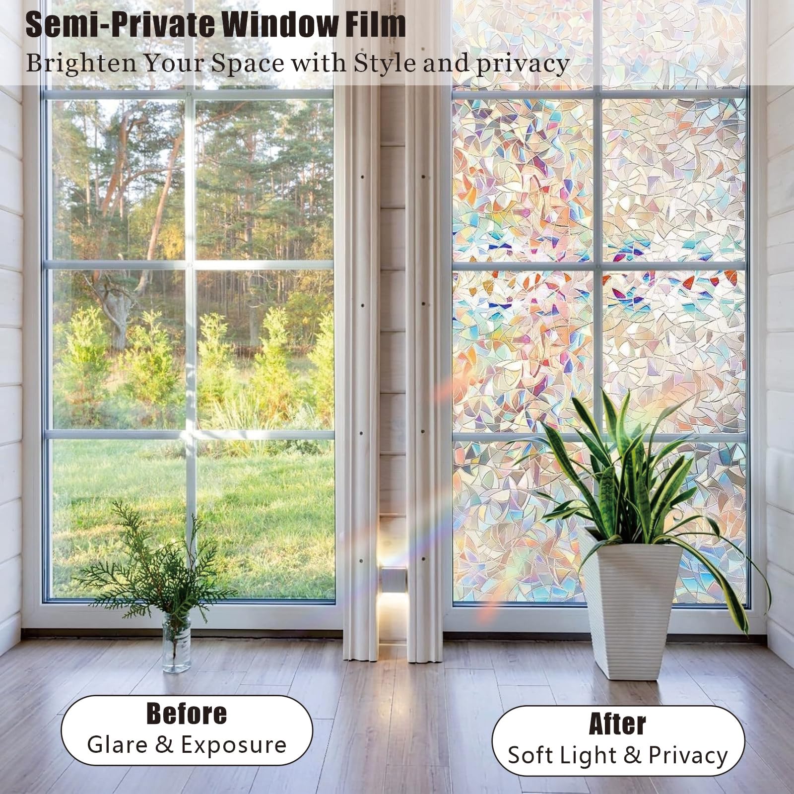 Pellicola Oscurante per Finestre Arcobaleno 40 x 920 cm Statica Adesiva Senza Ritagliabile Anti Uv, Protezione Della Privacy, Pellicola Privacy per Finestre per Letto, Luna Crescente