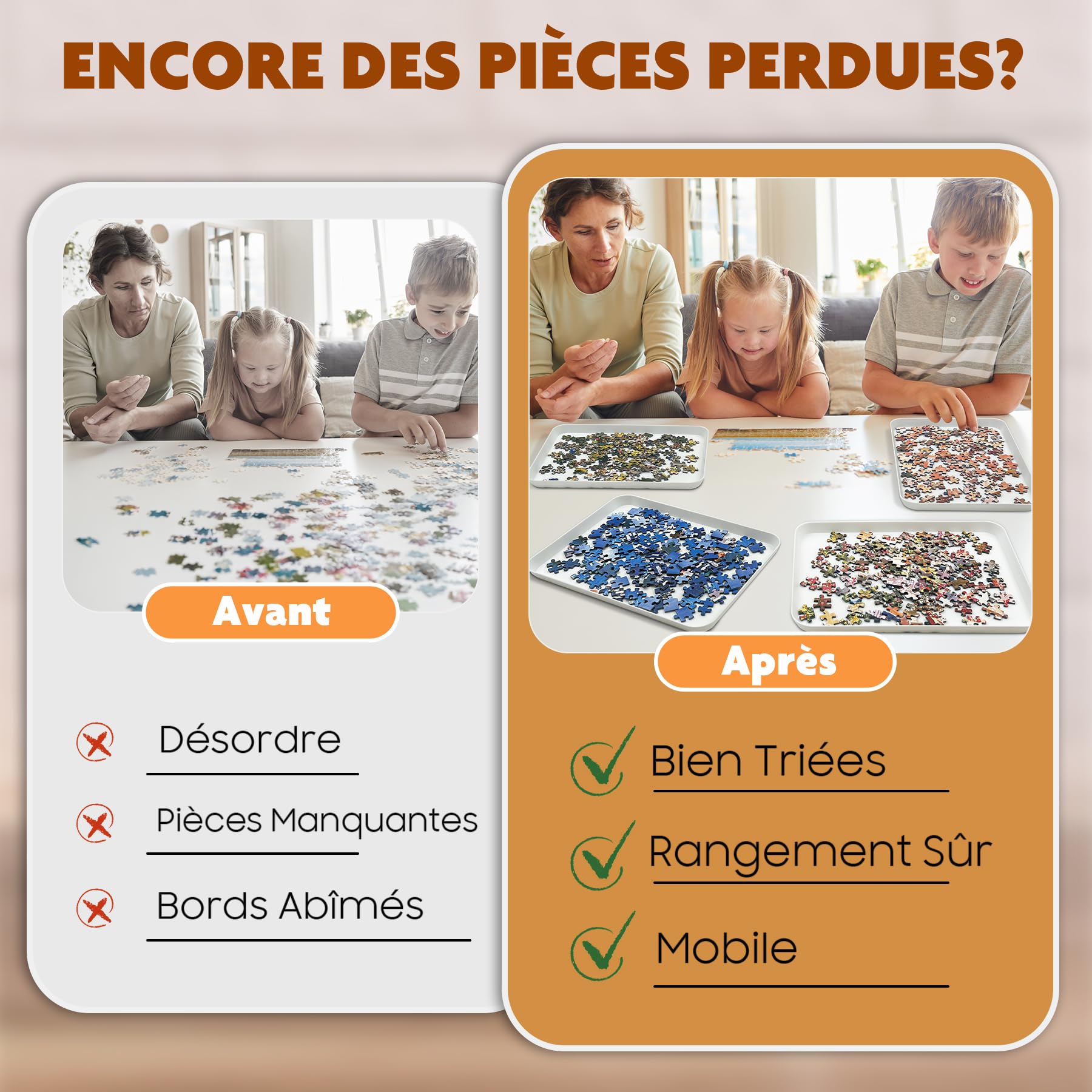 Nariolar 21 x 29,2 cm - Lot de 6 plateaux empilables pour puzzle blanc - Pour jusqu'à 1000/1500/2000 pièces