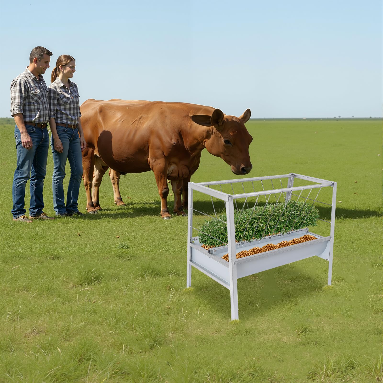 Comedero para heno de doble cara 100 cm, comedero para ovejas y cabras de metal, gran bebedero con forma de V para heno y pienso de hasta 200 L, para granjas, alpacas, cabras