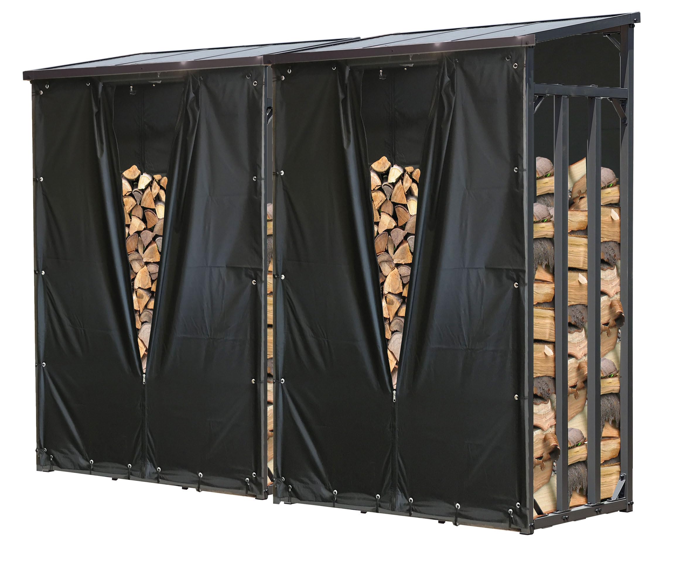 QUICK STAR 2 pièces Étagère en métal pour Bois de cheminée Anthracite 130 x 70 x 185 cm Distance Entre Les Bois 3,2 m³ avec protection contre les intempéries Noir