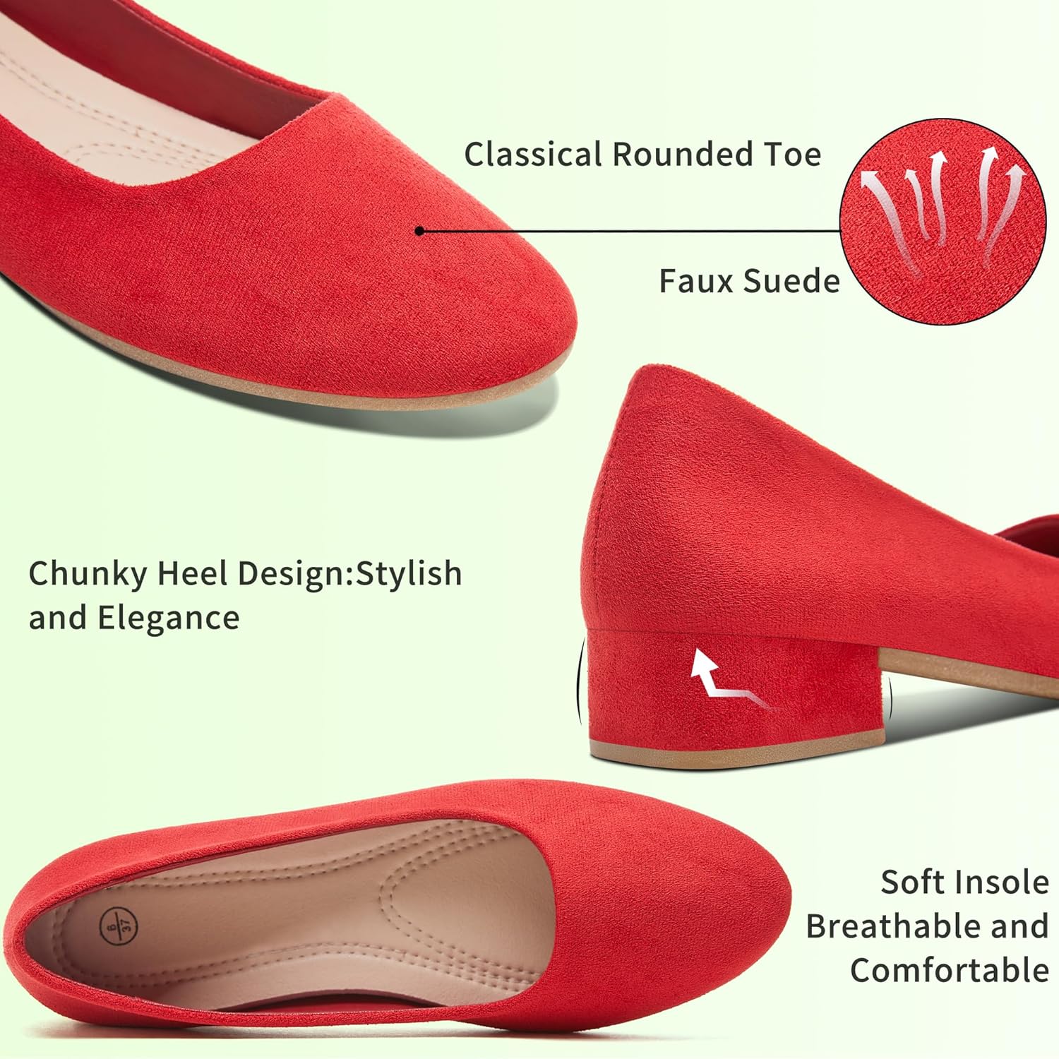 AISFAES Women Pumps Low Chunky Rounded Toe Heels Healed Dress Pumps Elegant Wedges Working Shoes - Image 4