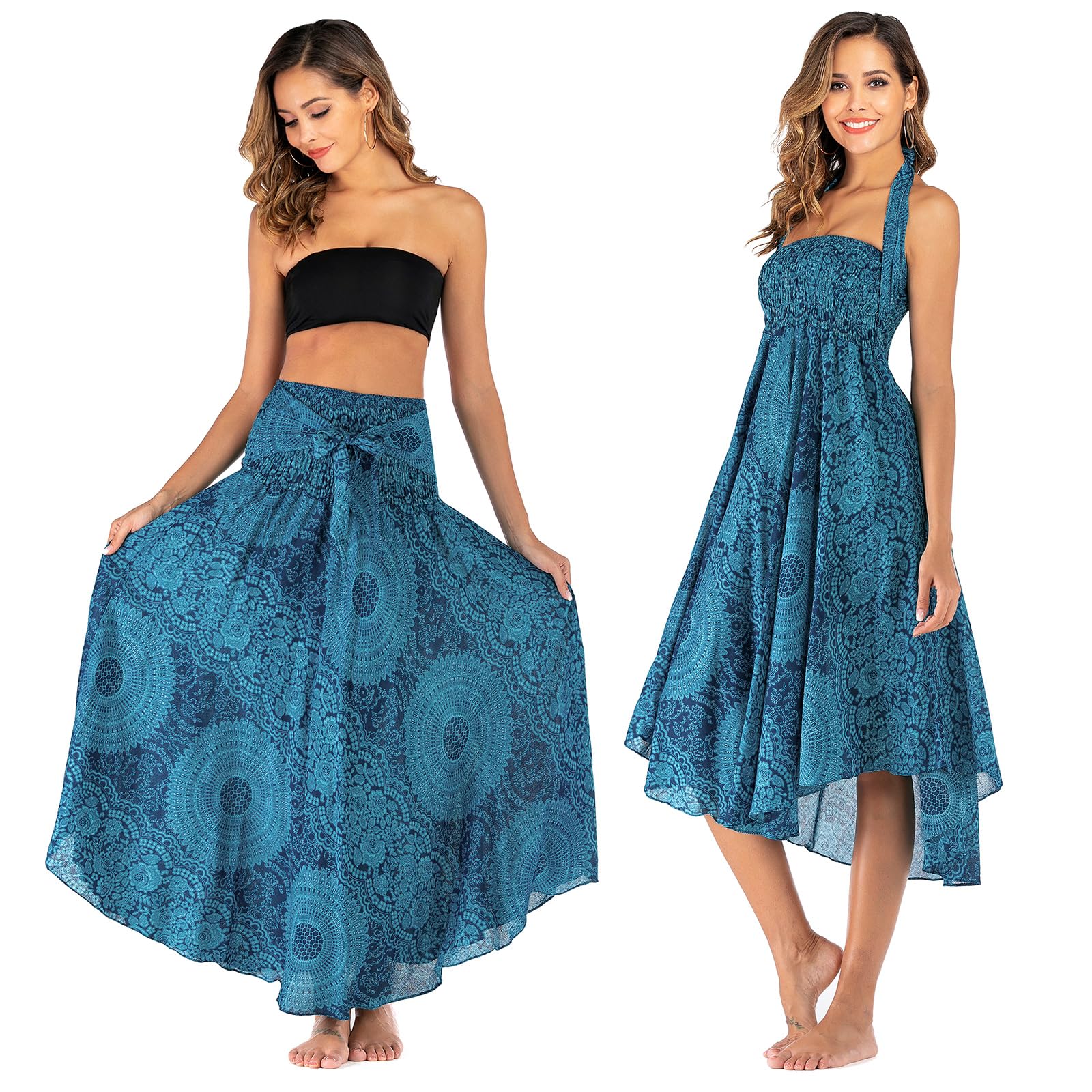 Gonna Lunga Elegante 2 in 1 da Donna, Abito Vintage con Scollo all'Americana, Gonne Estive Boho