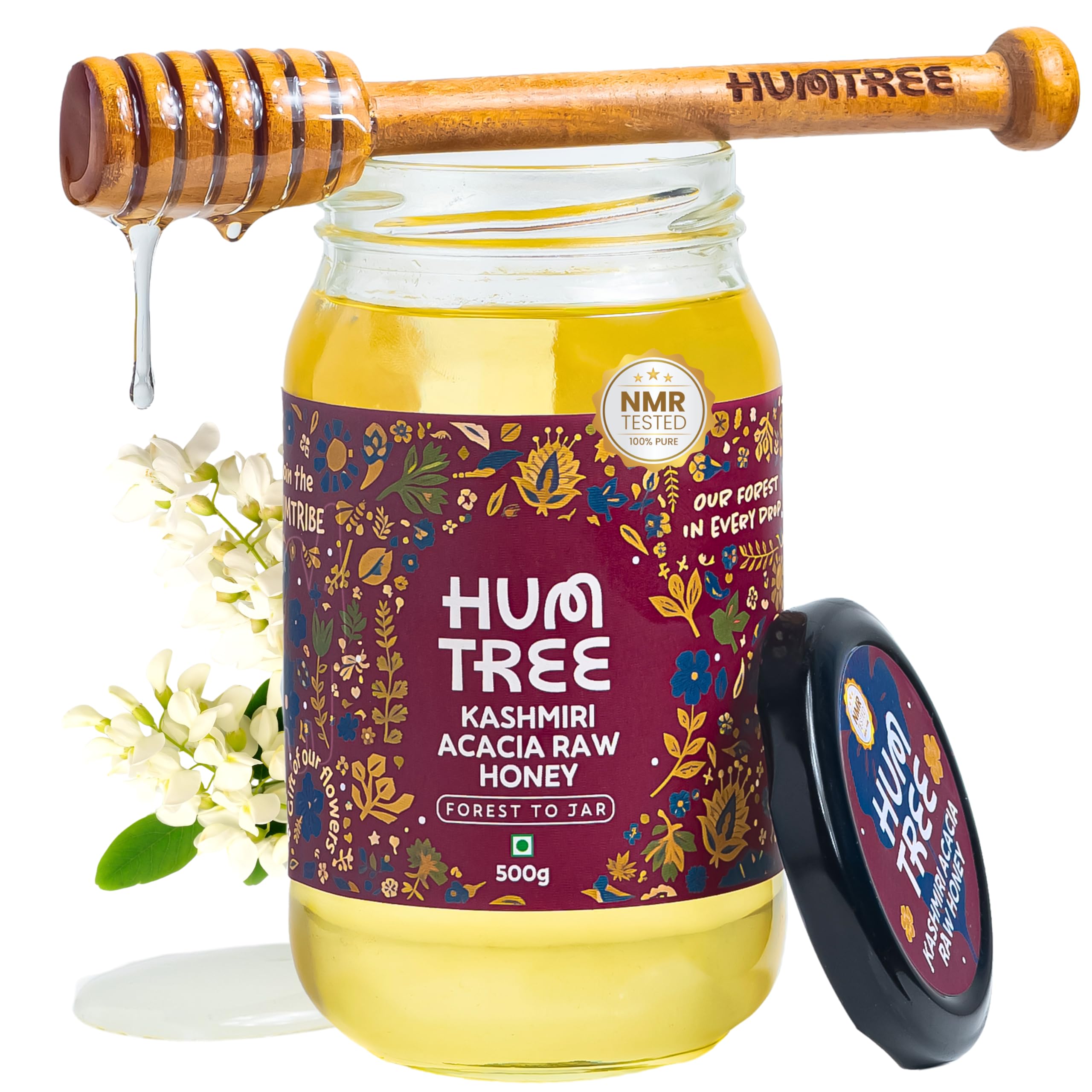 HUMTREE - Kashmiri Acacia Raw White Honey, 500g | NMR Tested | 100% Single-Origin Himalayan Honey Organic Pure | Raw, Unprocessed & Unfiltered, Mono Floral - From Kashmiri Acacia Flowers | No Added Sugar or Preservatives | Forest-to-Jar-image-24