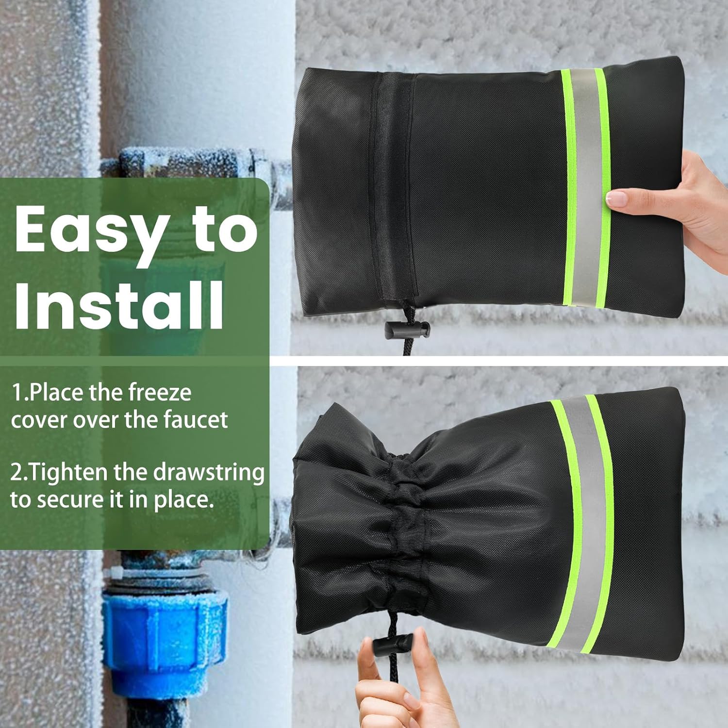 Outdoor Faucet Covers for Winter Freeze Protection, 6 Pack 9" H x 5.9" W Outside Hose Bib Covers for Winter, Thickened Reflective Pipe Wrap Insulation Socks with 420D Waterproof Oxford Fabric