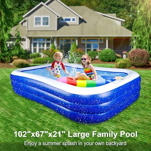 Miniatura 2 de Piscina inflable para niños 102 x 67 x 21 pulgadas centro de natación familiar rectangular para niños adultos bebés niños pequeños al aire libre
