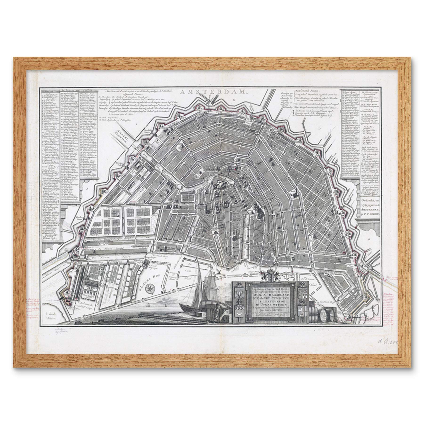 Artery8 Philips Old Map Of Amsterdam City Netherlands Art Print Framed Poster Wall Decor 12x16 inch