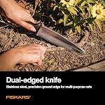 Fiskars Couteau de jardin Hori Hori, lame dentelée à affûtage de précision, outil de désherbage et de plantation à pointe fourchue, acier inoxydable ajustable