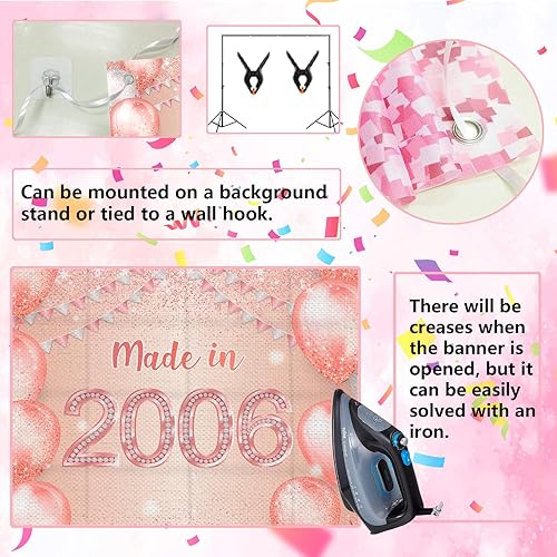 Miniatura 5 de Cartel de feliz cumpleaños número 17 de oro rosa hecho en 2006, con texto en inglés "Cheers to 17 Years Year" ("Cheers to 17 años"), telón de fondo