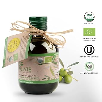 Organic High Polyphenol Extra Virgin Olive Oil, 30x More Hydroxytyrosol, Polyphenols 1250 mg/kg & Antioxidants, Research-Backed, OLIVIE PLUS 30X, Pure Cold Pressed EVOO, Heart Support, Kosher, 250ml