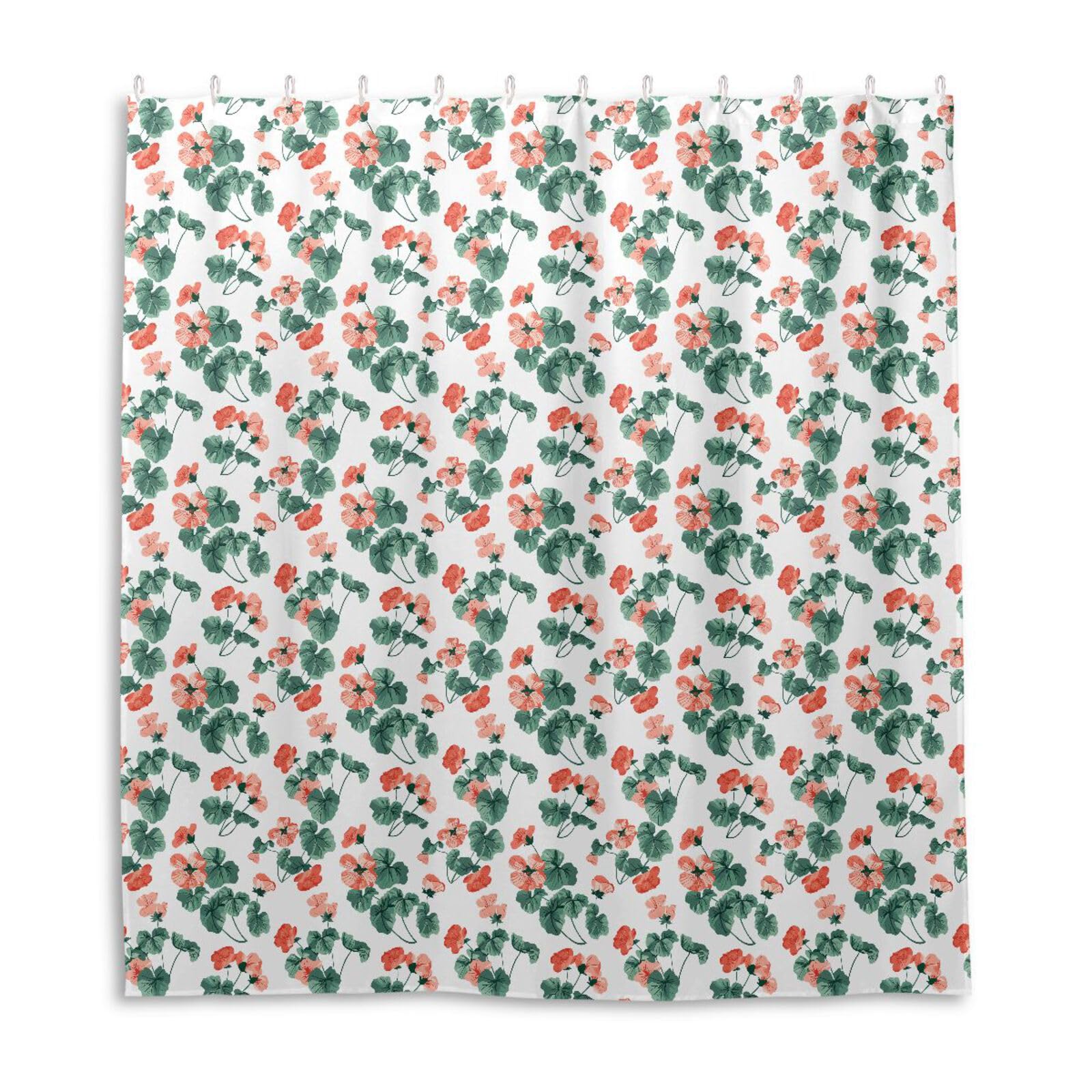 Rideau de douche moderne 168x183 cm lavable avec crochets motif fleuri en polyester