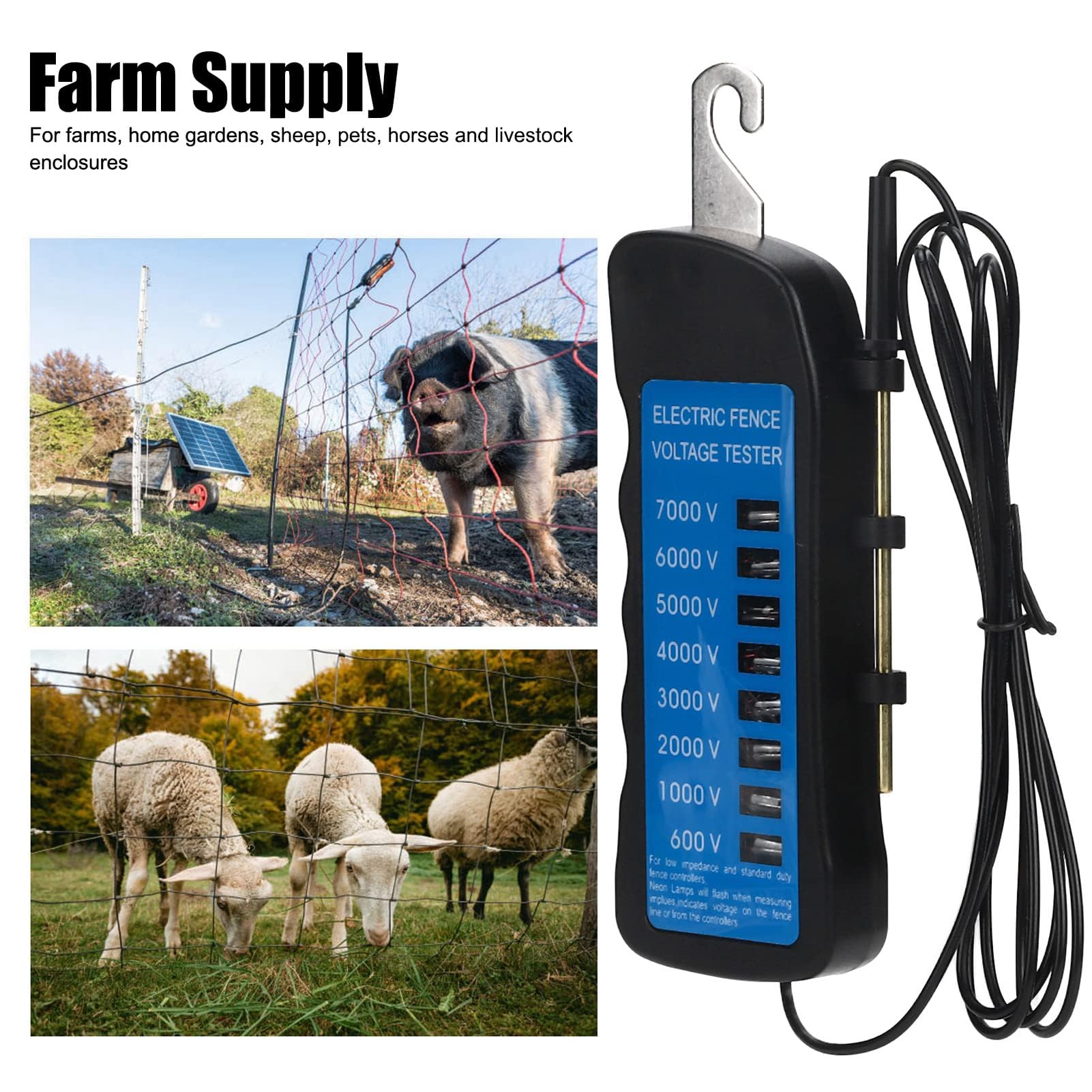 Atyhao Probador de voltaje, Piezas y conectores Bombas y accesorios 7KV, probador de valla eléctrica resistente al frío, impermeable, 8 luces, baja impedancia para uso agrícola;