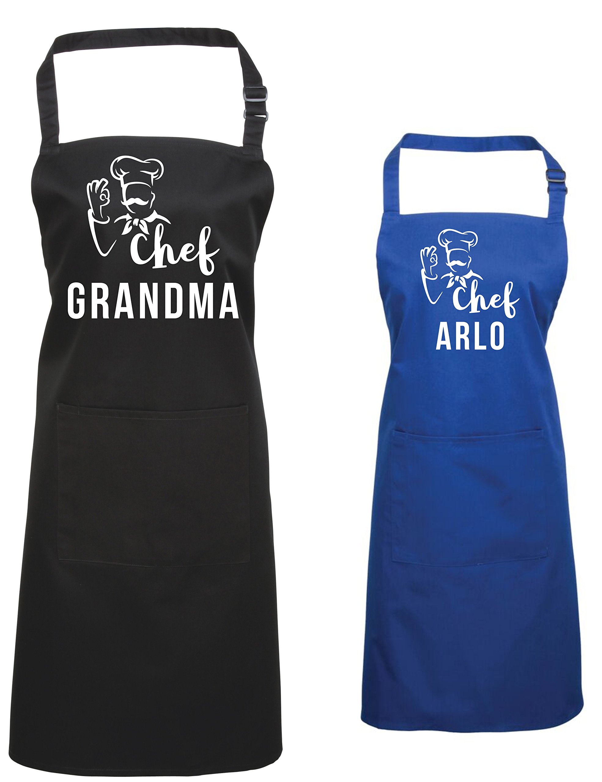 Edward Sinclair Personalised Chef Apron set - Black Adult | Royal Child 3/6 with white prints