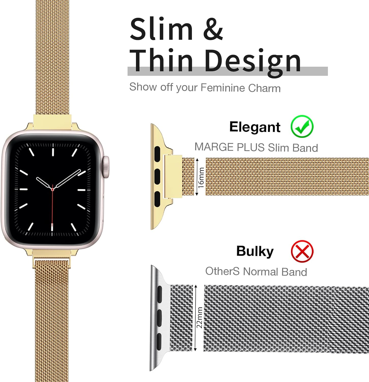 MARGE PLUS Slim Milanese Loop Compatible with Apple Watch Band for women 41mm 40mm 38mm 42mm 46mm 45mm 44mm, Stainless Steel Magnetic Mesh Strap work on iWatch Series 11 10 9 8 7 6 5 4 3 & SE 3 2 1 - Image 2