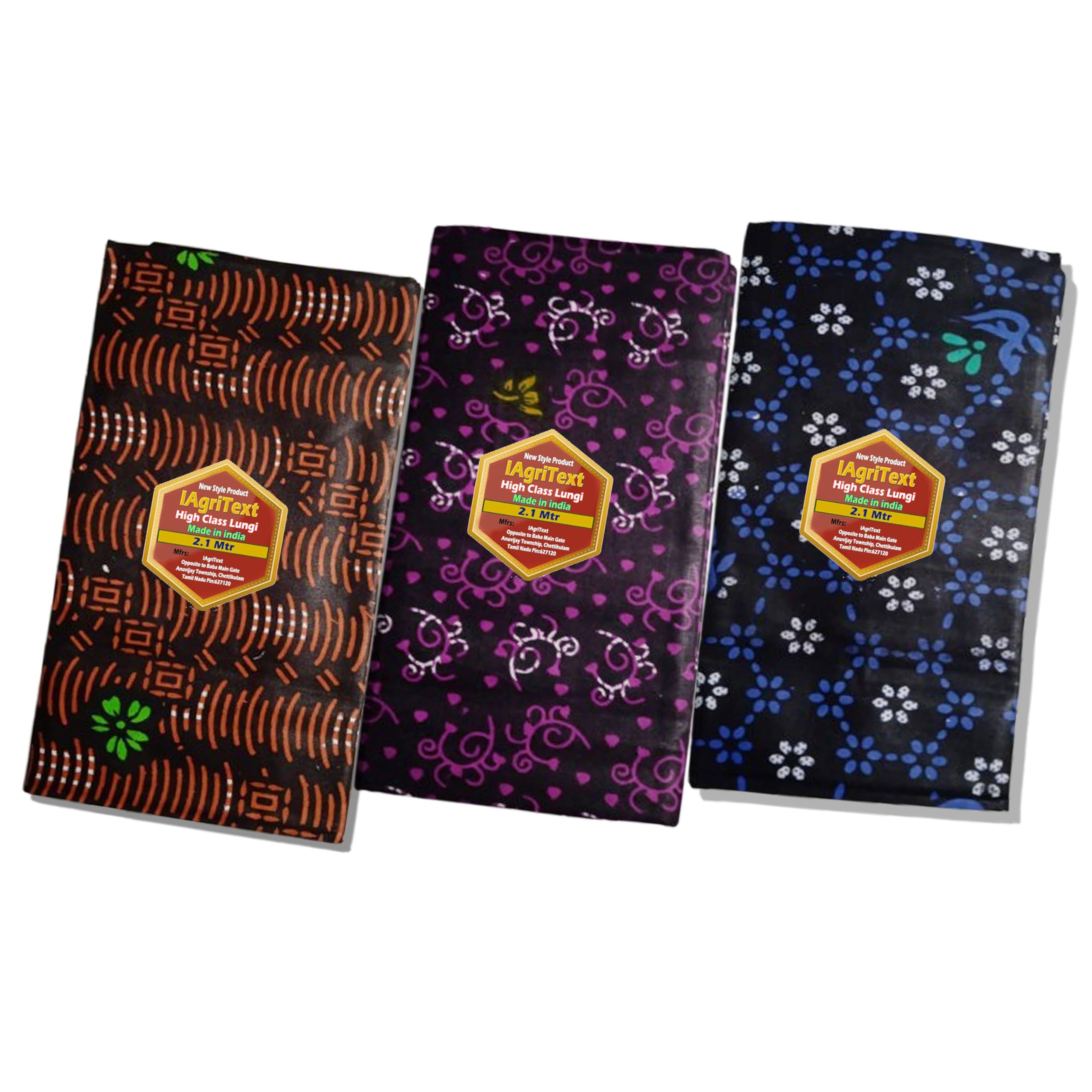 IagriText Cotton Printed Lungies for Men - Pack of 3 -Multi Colour - Size - 2.10 Meter - 3 Nos-image-41