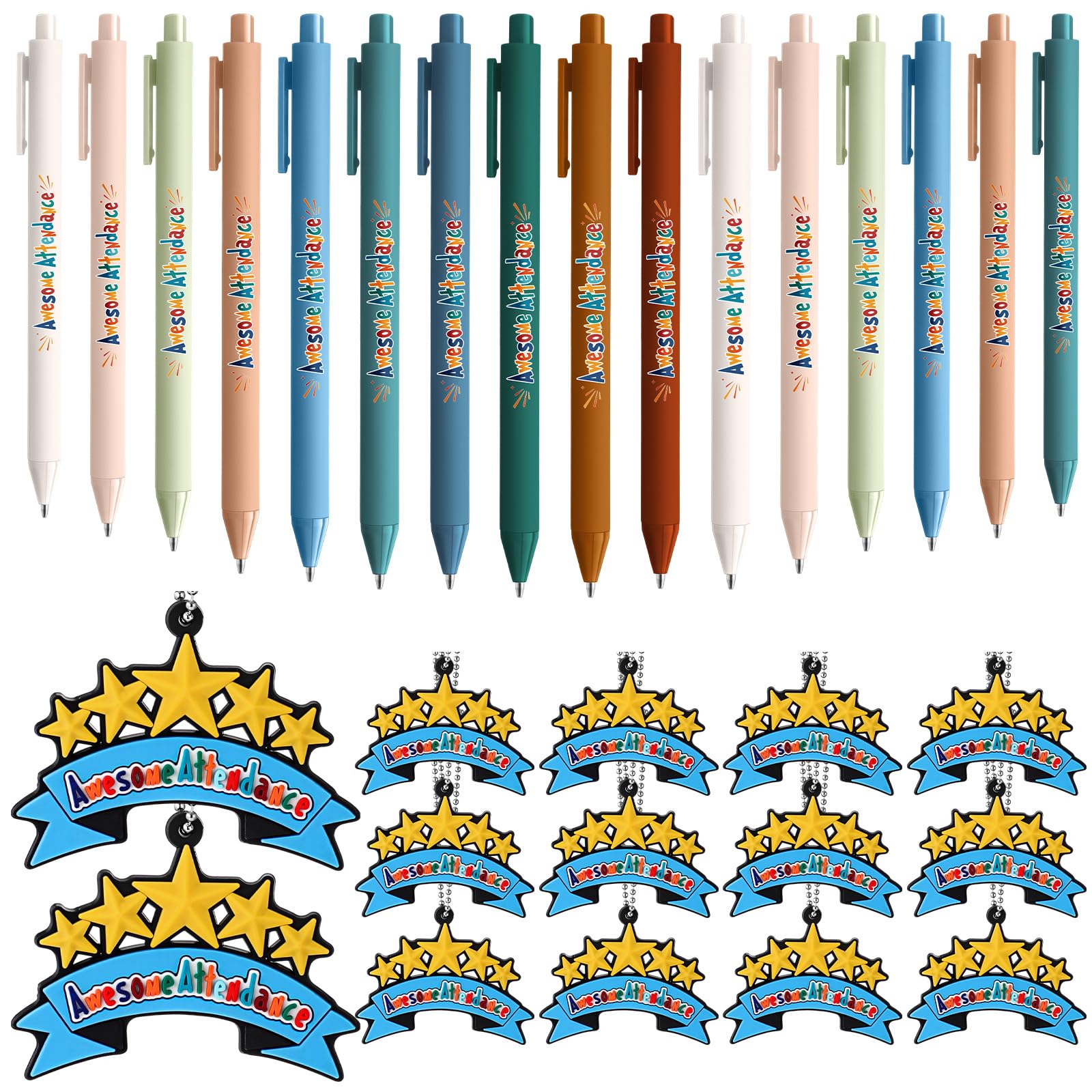 Solsew 20 Sets Awesome Attendance Ballpoint Pen with Tags Pendant for Student Awesome Attendance Motivating Reward for Office Coworker Teacher Must