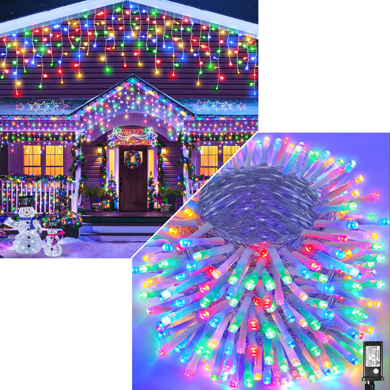 Vivideal165 FT 500 LED String Lights & 132 FT 1280 LED Icicle Lights Outdoor, Multicolor
