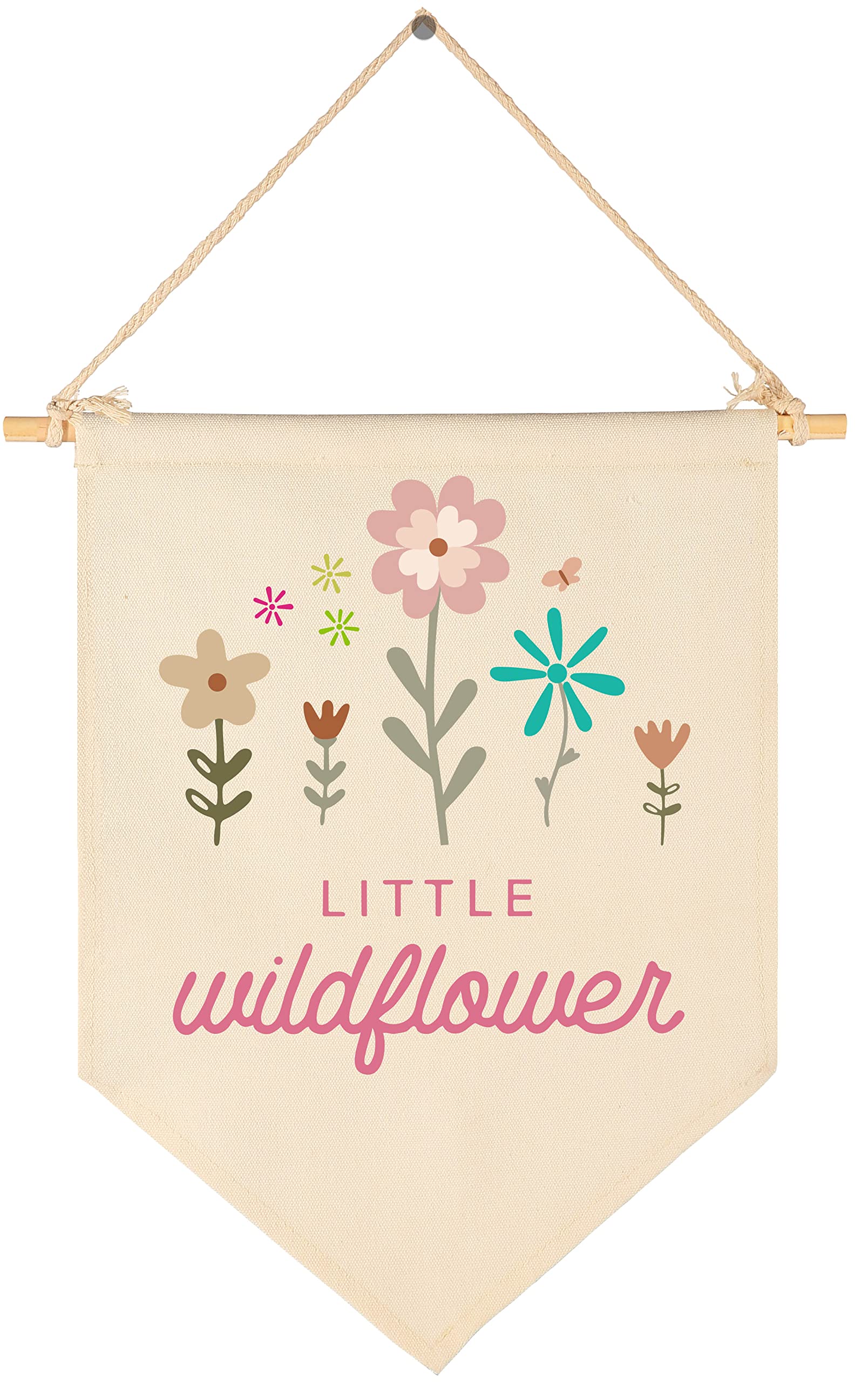 Little Wildflower-Canvas Hanging Pennant Flag Banner Wall Sign Decor Gift for Nursery Bedroom Playroom Front Door Baby Kids Girl Boy Teen-Christmas Present