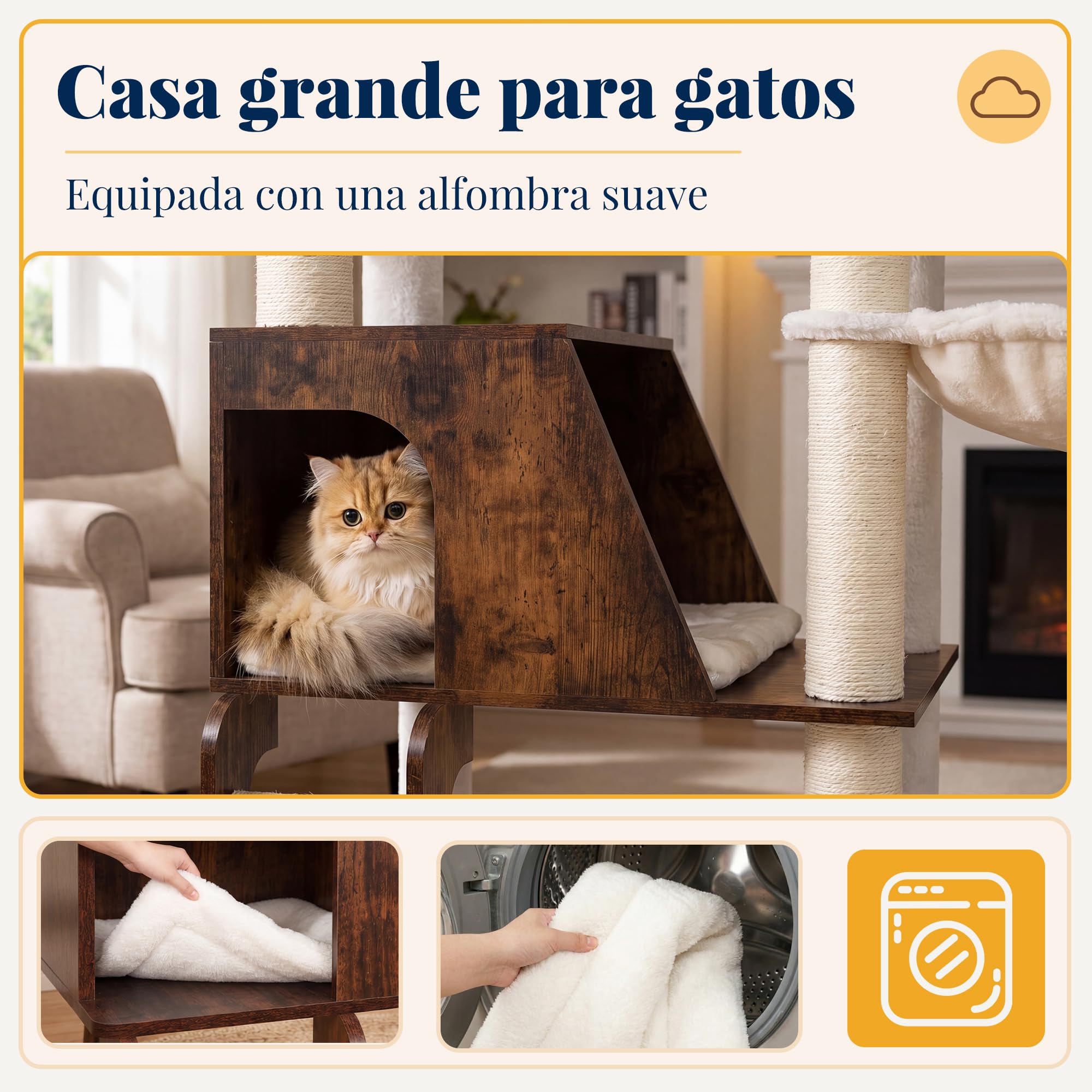 Hey-brother Rascador para Gatos de Madera, con Cueva Grande, MPJ111SR